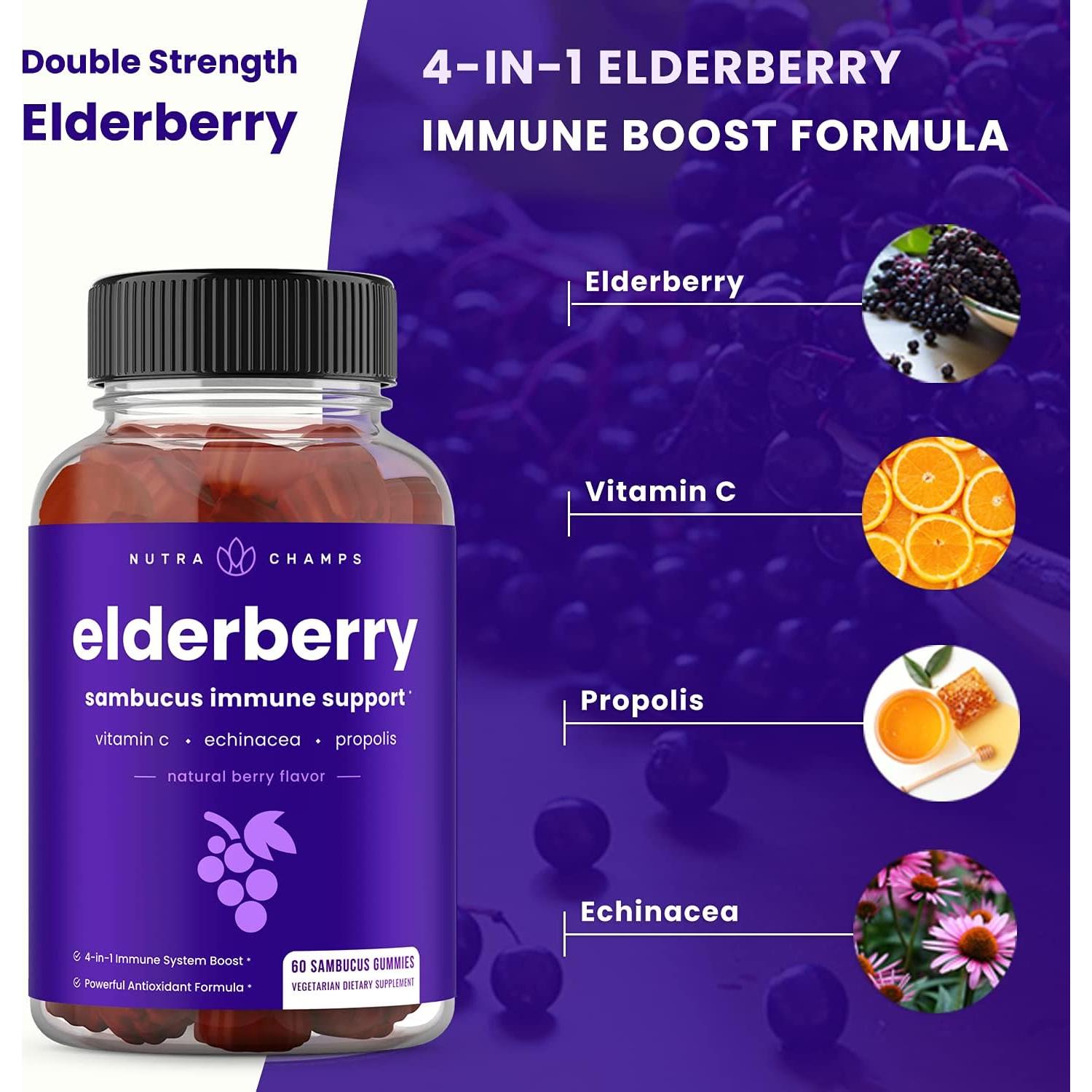 Gomitas de Saúco NutraChamps 120 gomitas, Sabor a Baya