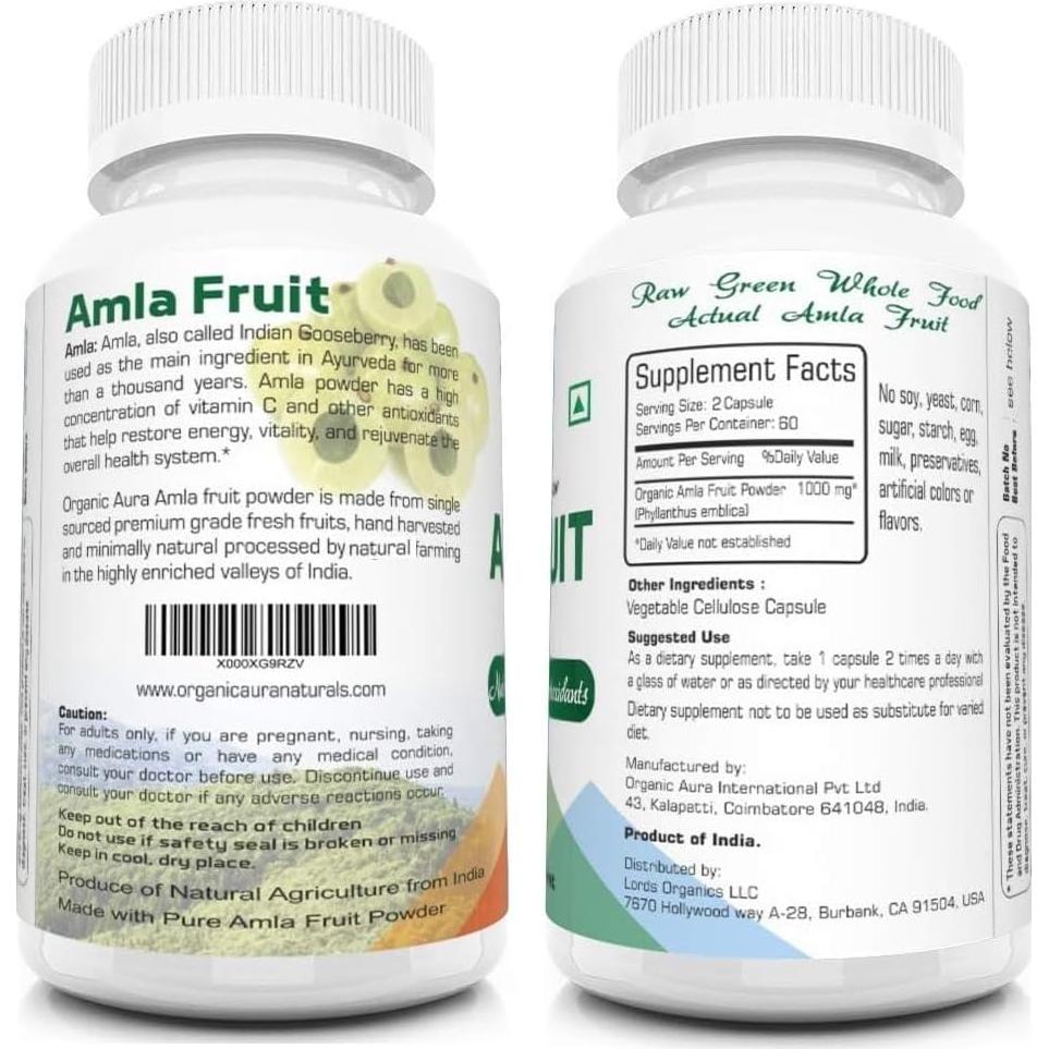 Cápsulas de Amla 1000mg 120 unidades - Organic Aura