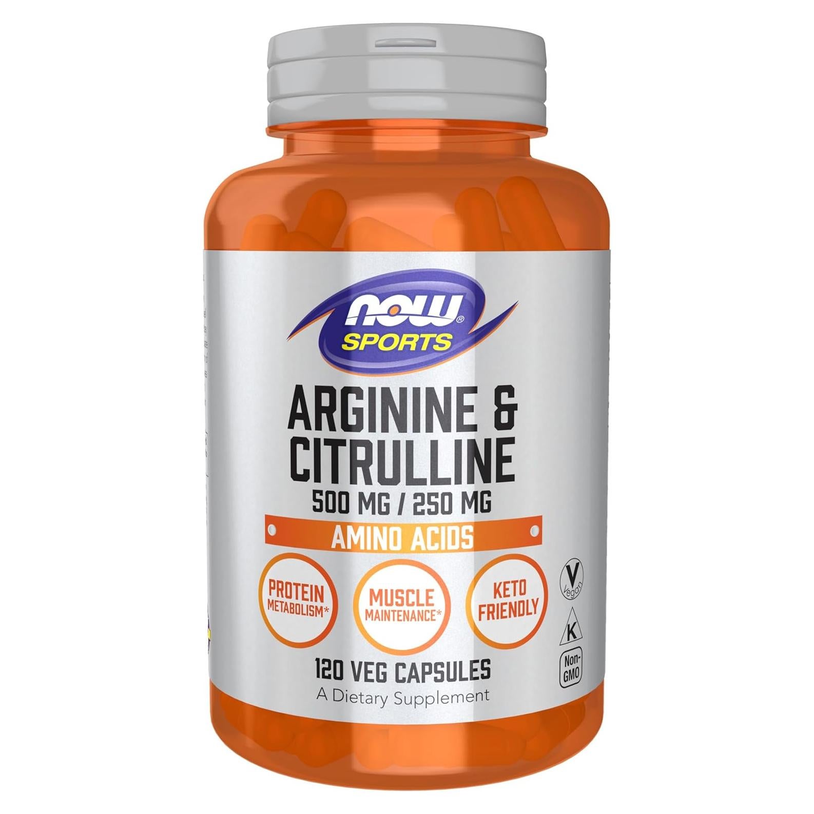 NOW Sports Arginina y Citrulina 500 mg/250 mg 120 Cápsulas Veganas