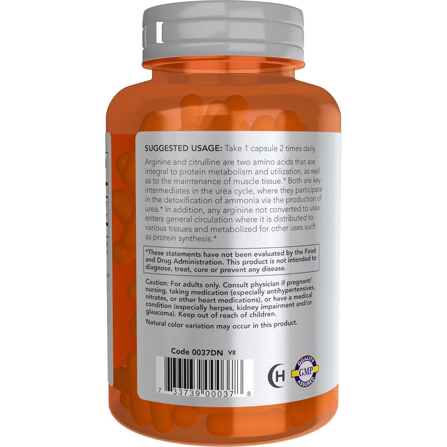 NOW Sports Arginina y Citrulina 500 mg/250 mg 120 Cápsulas Veganas