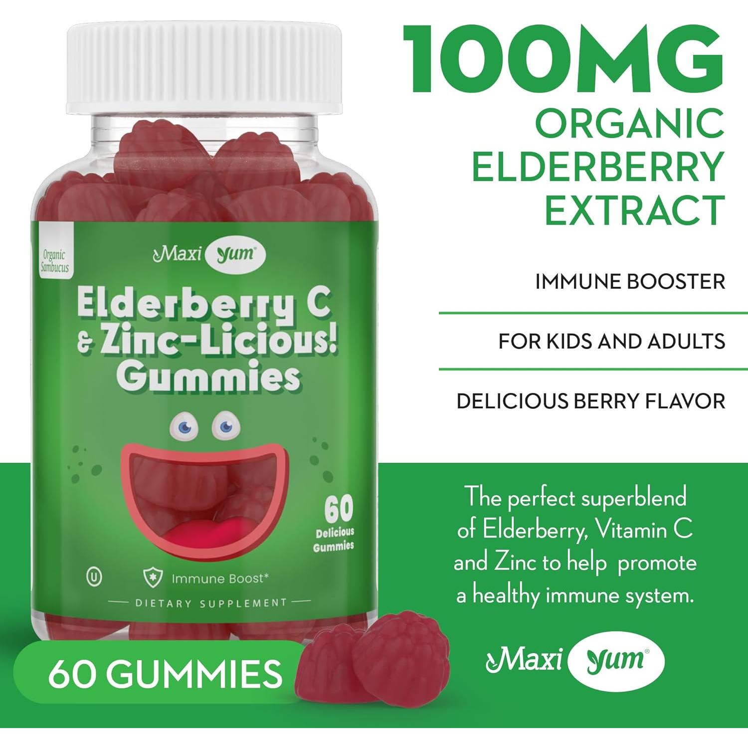 Gomitas de Saúco Orgánicas Maxi Health con Zinc y Vitamina C - 60 Unidades