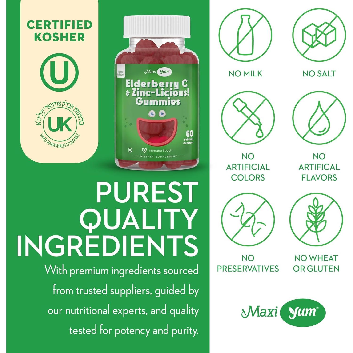 Gomitas de Saúco Orgánicas Maxi Health con Zinc y Vitamina C - 60 Unidades