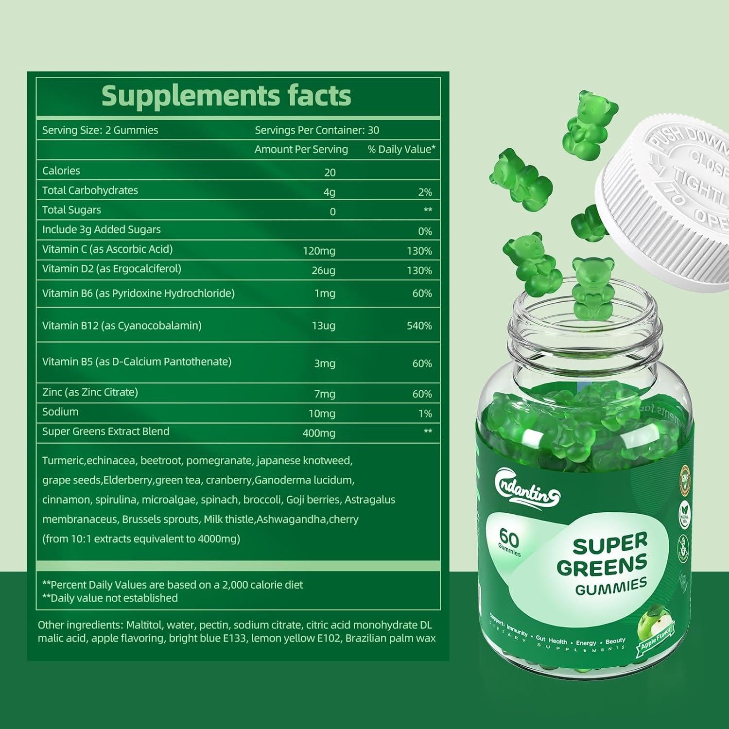 Gomitas Multivitaminas Veganas CNDANTING Sabor Manzana 60 Unidades