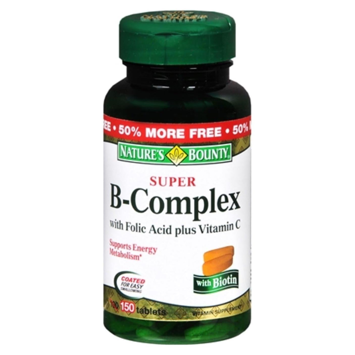 Complejo B Nature's Bounty 150 Tabletas con Ácido Fólico y Vitamina C