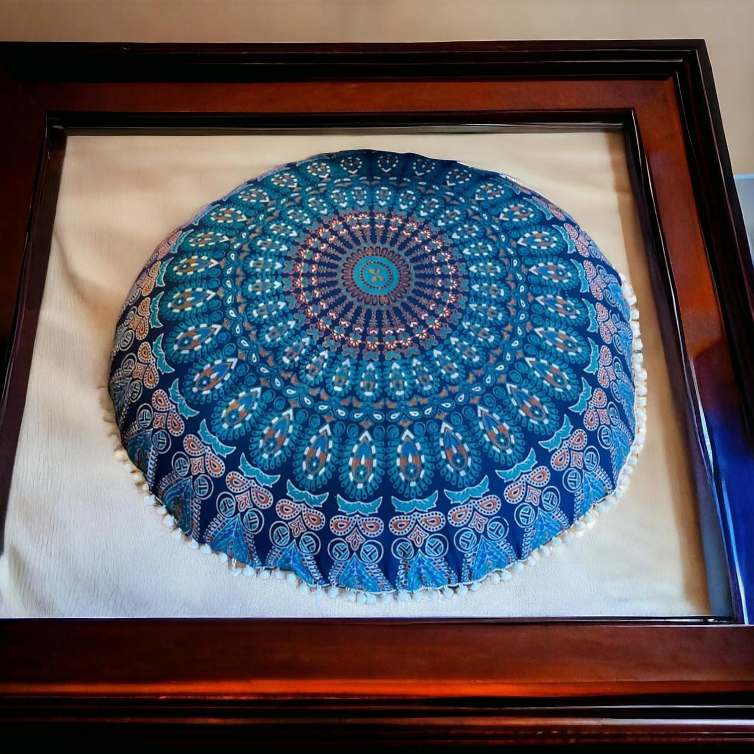 Funda de Cojín Redondo Bohemio 81 cm Mandala Azul Tercera Ojo