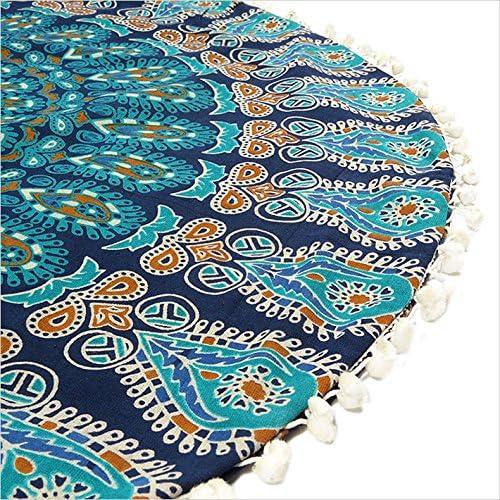 Funda de Cojín Redondo Bohemio 81 cm Mandala Azul Tercera Ojo