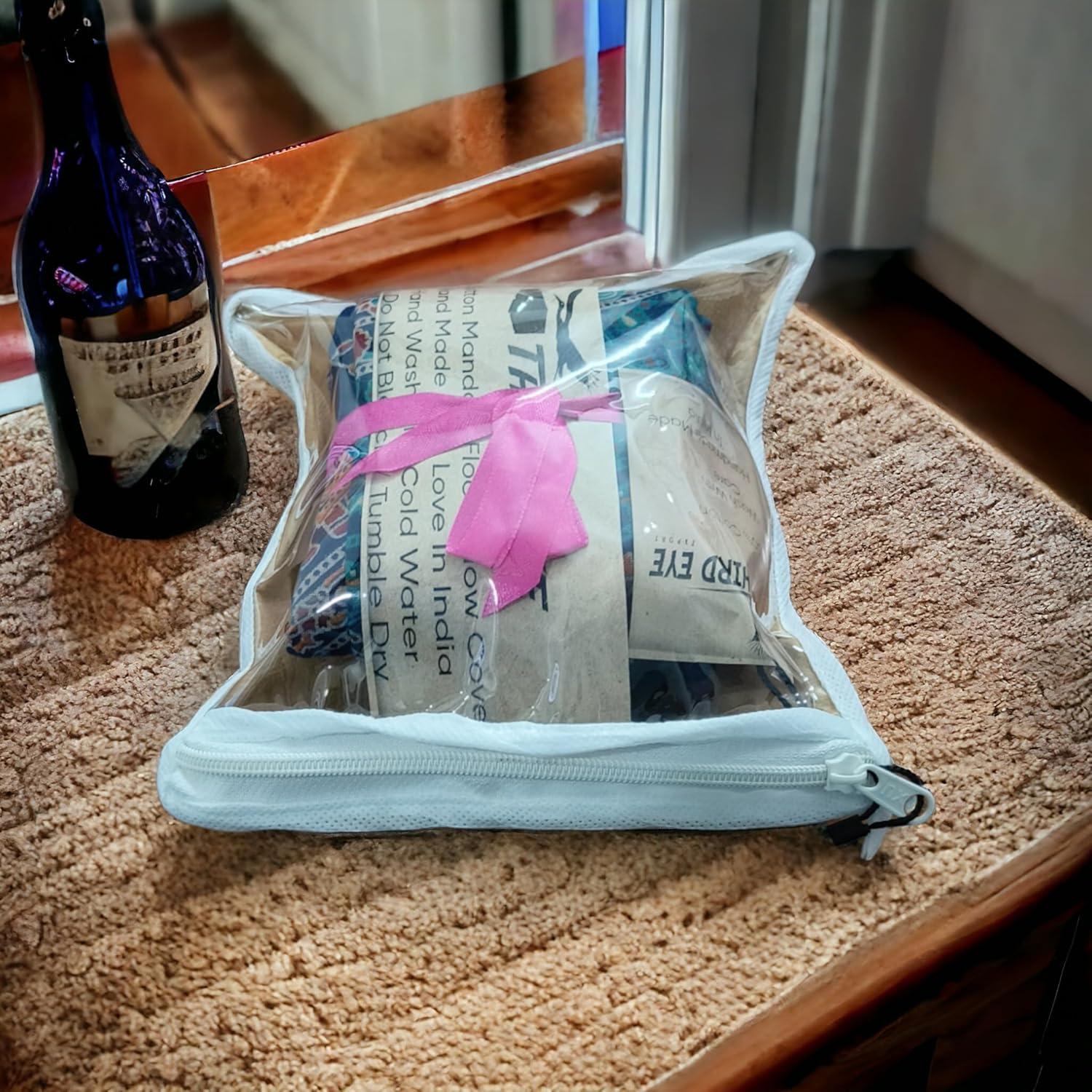 Funda de Cojín Redondo Bohemio 81 cm Mandala Azul Tercera Ojo