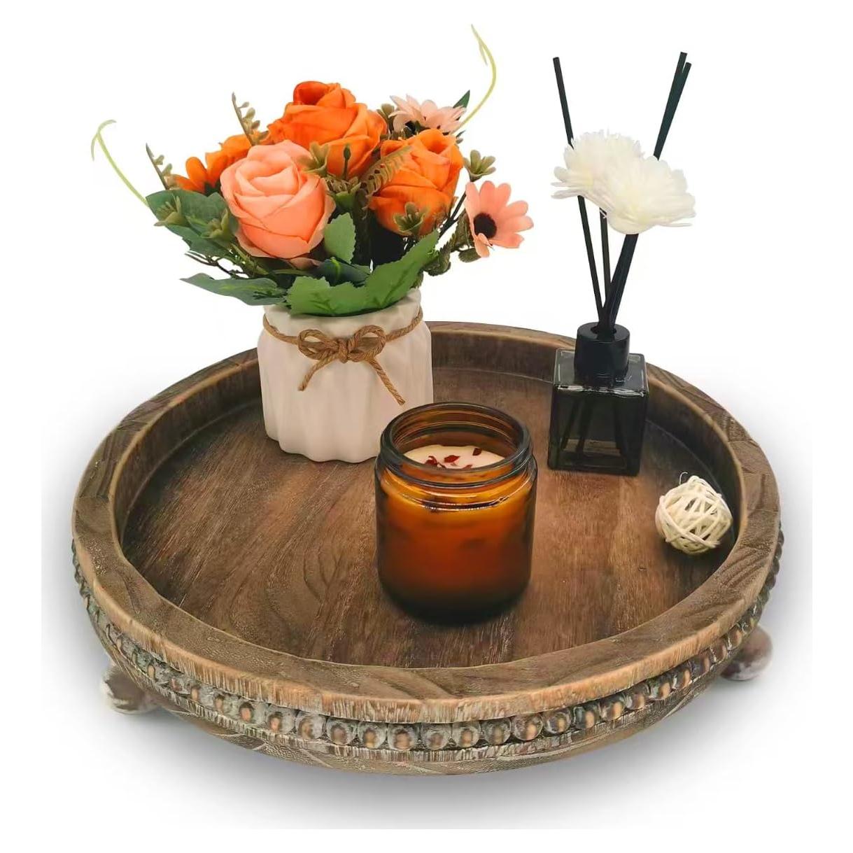 Bandeja Decorativa Redonda de Madera 30.48cm ouosawa Marrón