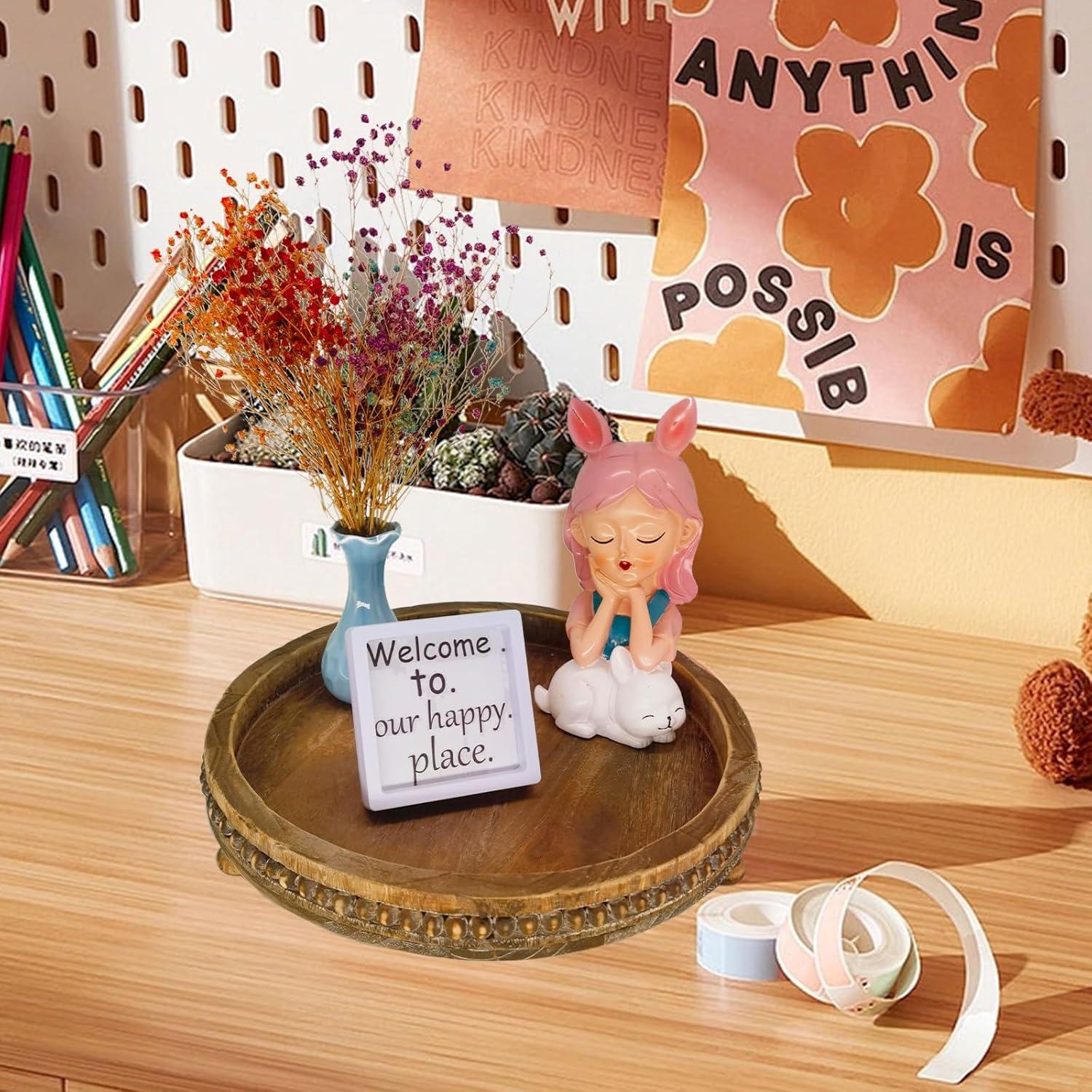 Bandeja Decorativa Redonda de Madera 30.48cm ouosawa Marrón