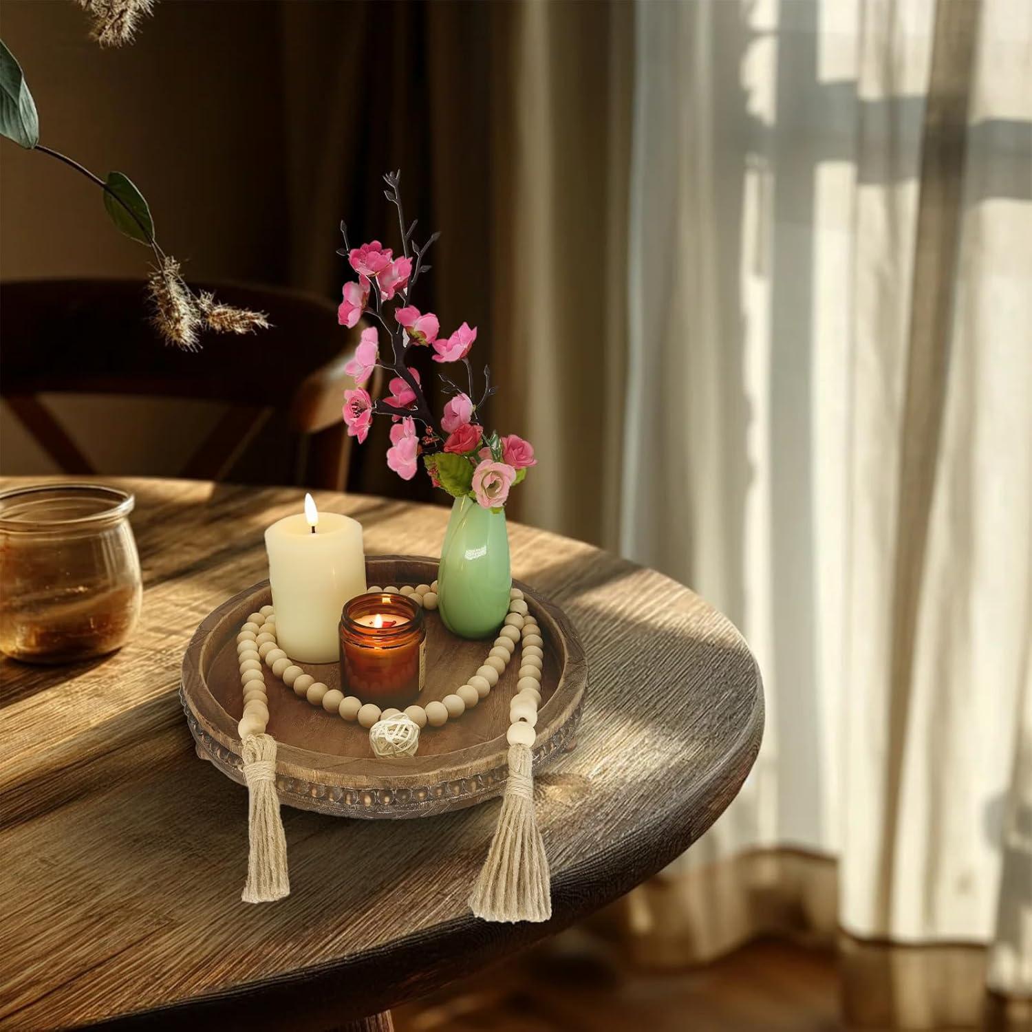 Bandeja Decorativa Redonda de Madera 30.48cm ouosawa Marrón