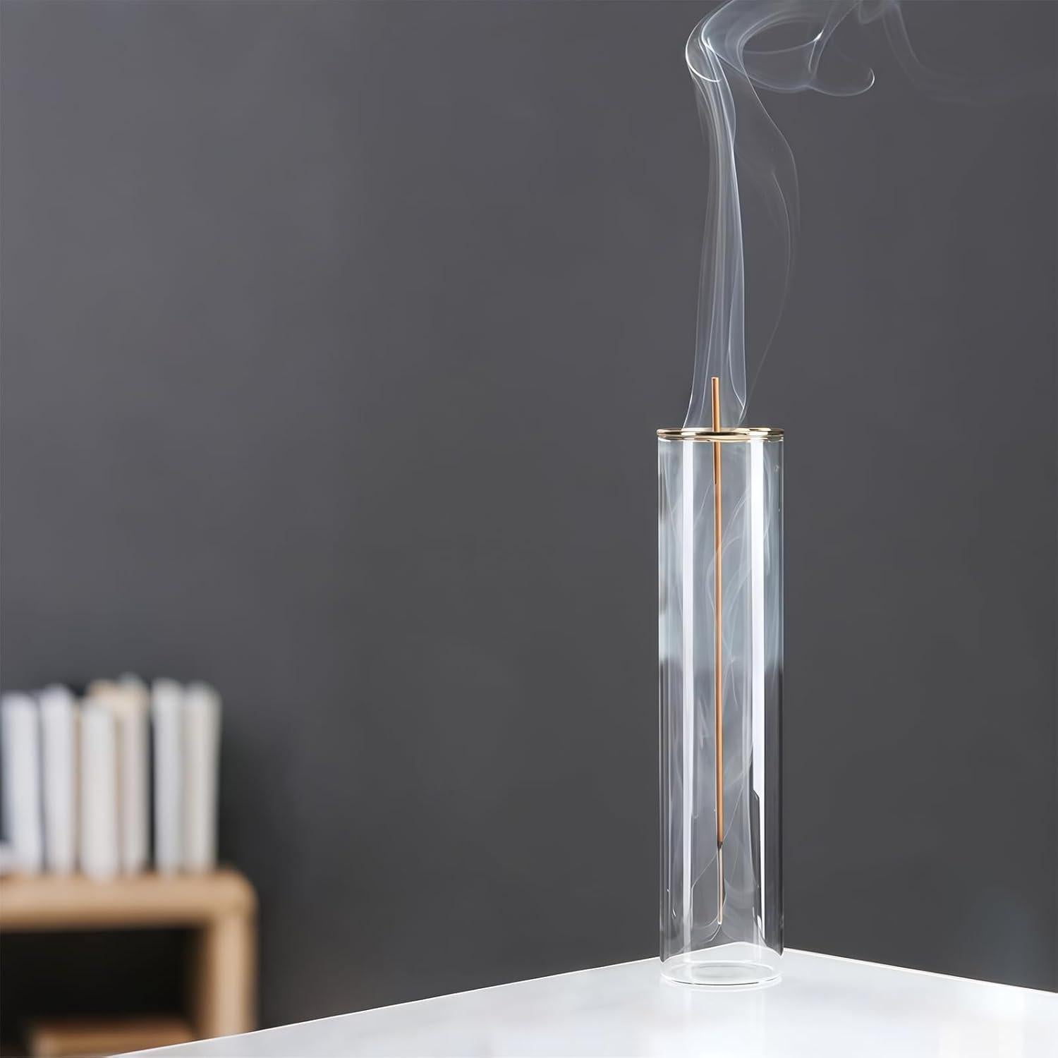 Soporte de Incienso de Vidrio GRAMSTORMAX con Abrazadera Dorada