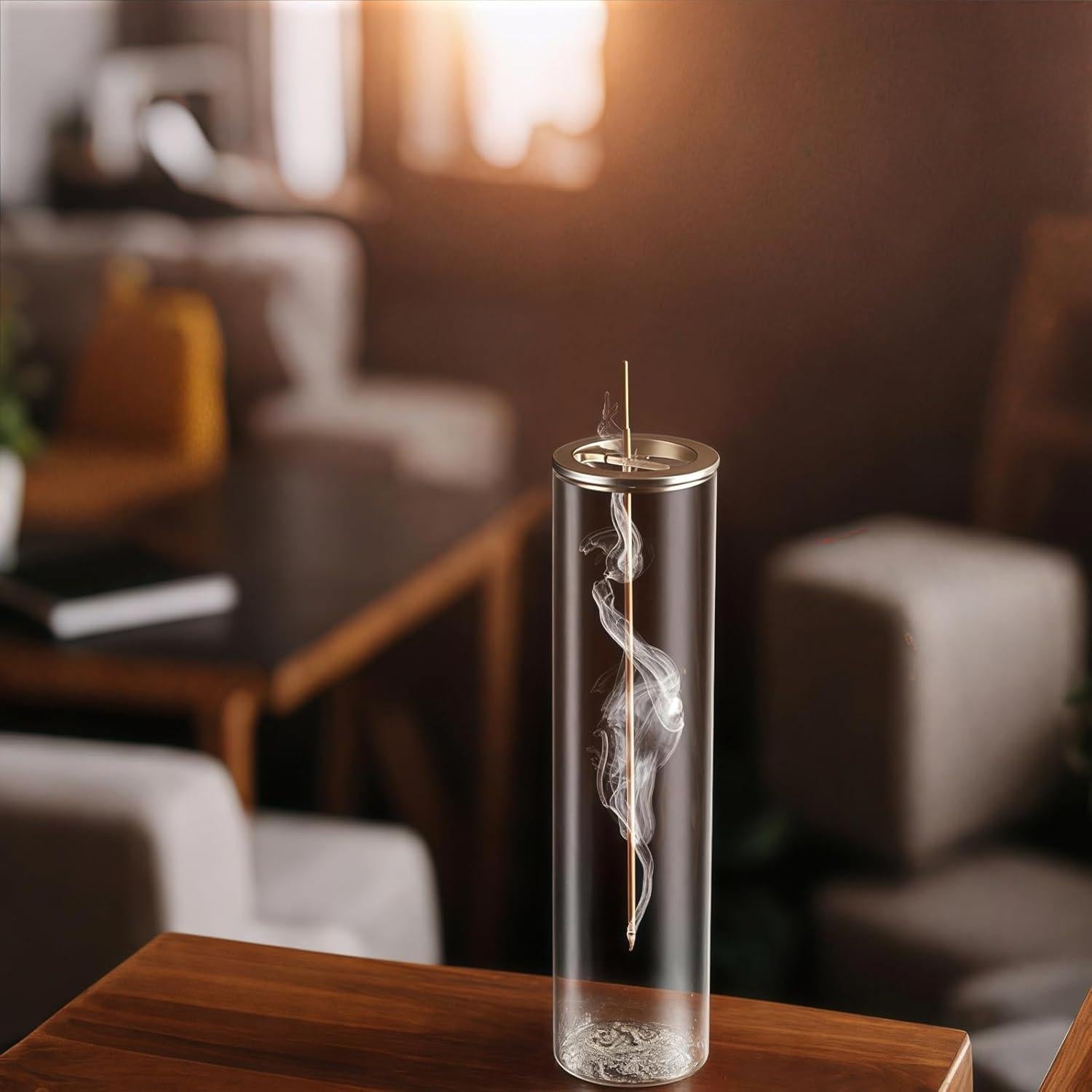 Soporte de Incienso de Vidrio GRAMSTORMAX con Abrazadera Dorada