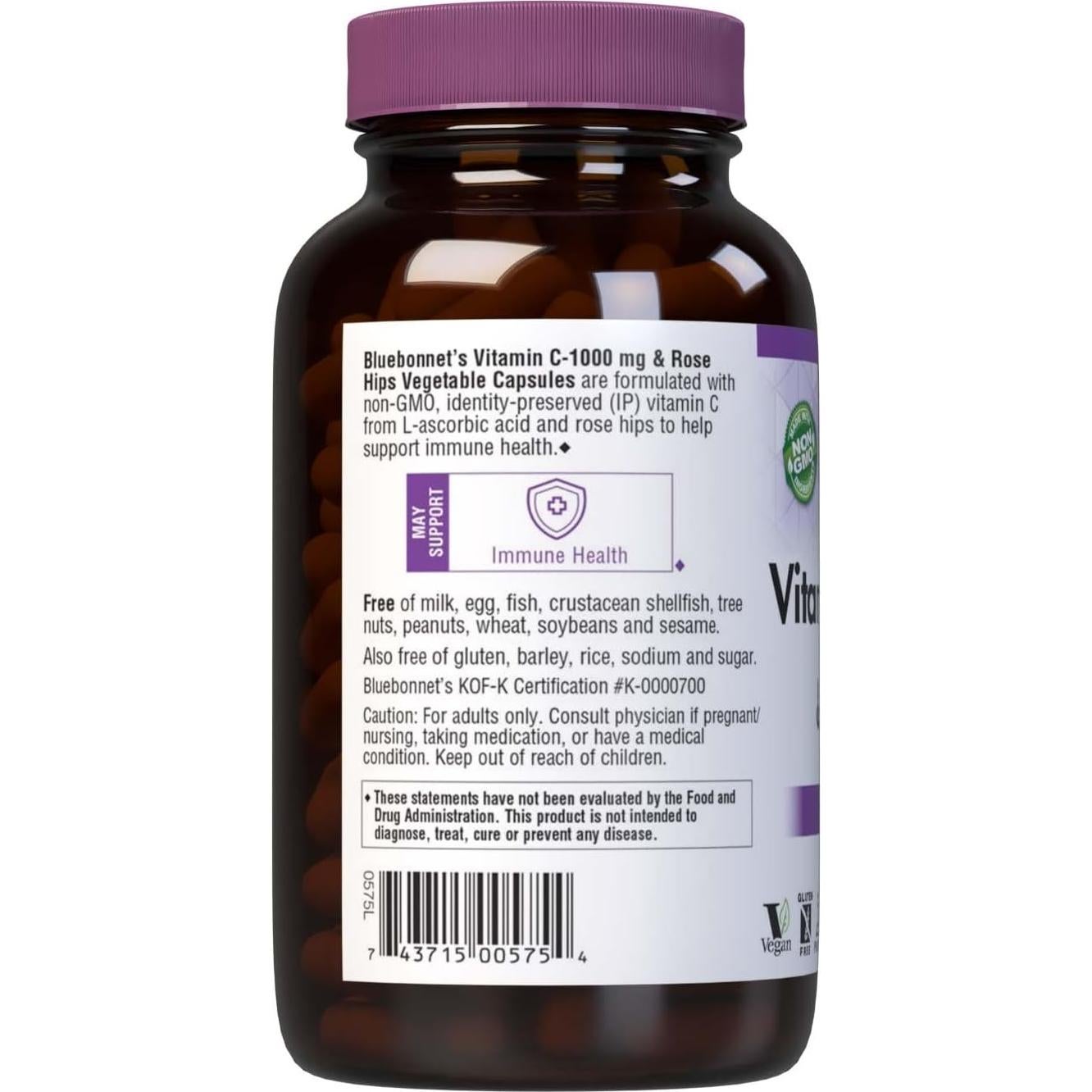Vitamina C 1000 mg Bluebonnet con Rosa Mosqueta 180 Cápsulas