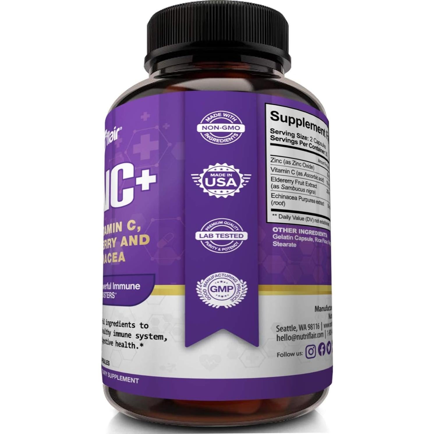 Suplemento Inmunológico NutriFlair Zinc 50mg + Vitamina C