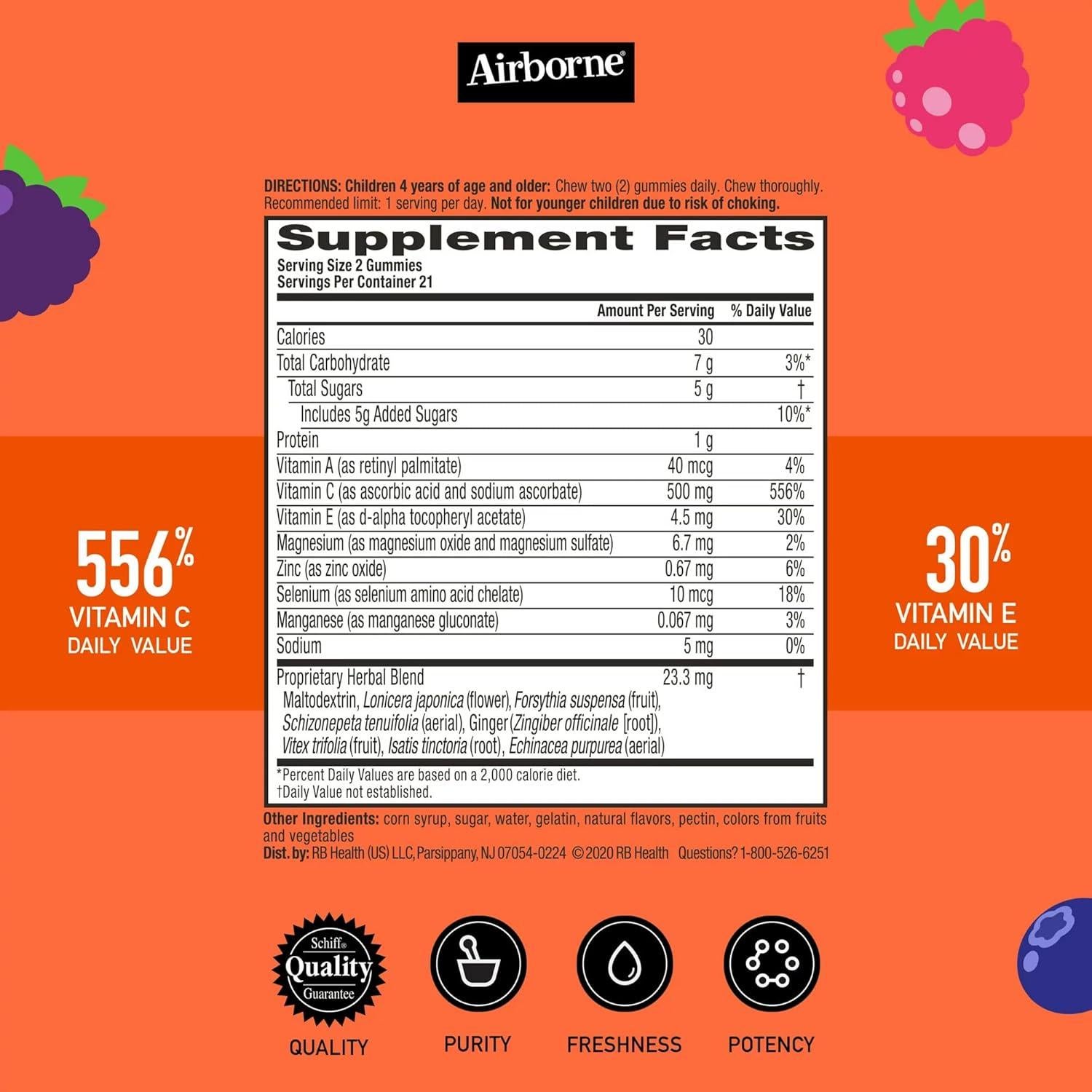 Gominolas Airborne 500mg Vitamina C + Zinc para Niños 42 Unidades