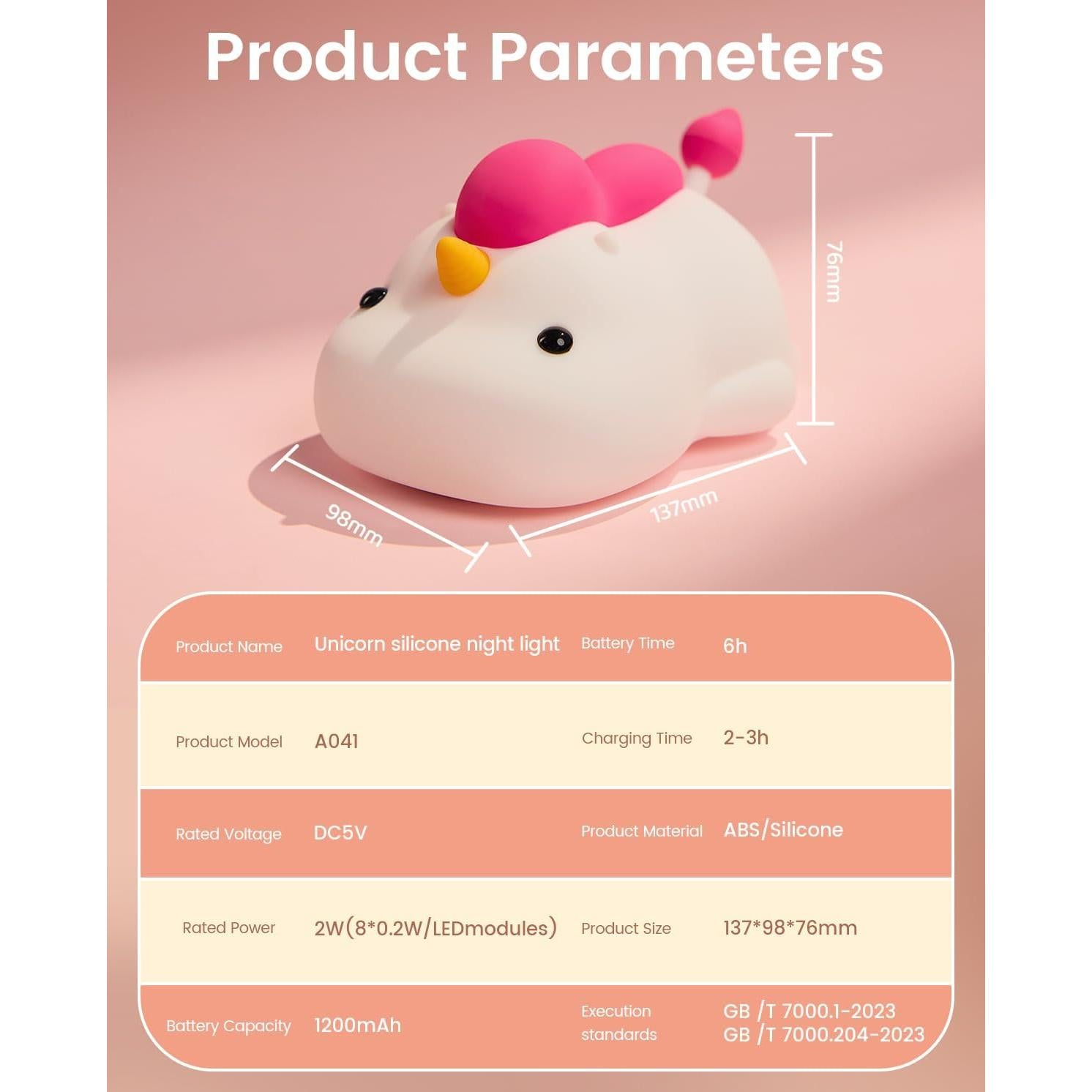 Luz Nocturna Unicornio JOYFUL XINGHAI LED Recargable 30 Min