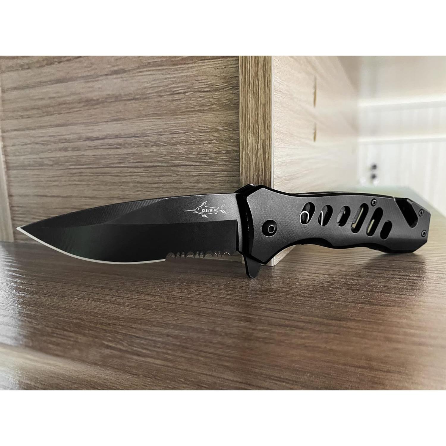 Cuchillo Plegable XIPHIAS 4-en-1 Acero Inoxidable Negro