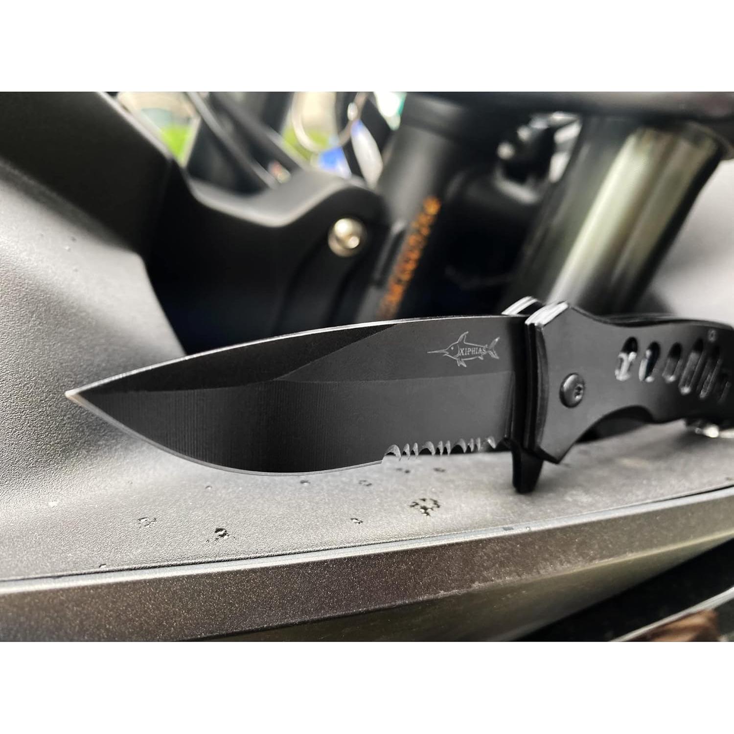 Cuchillo Plegable XIPHIAS 4-en-1 Acero Inoxidable Negro