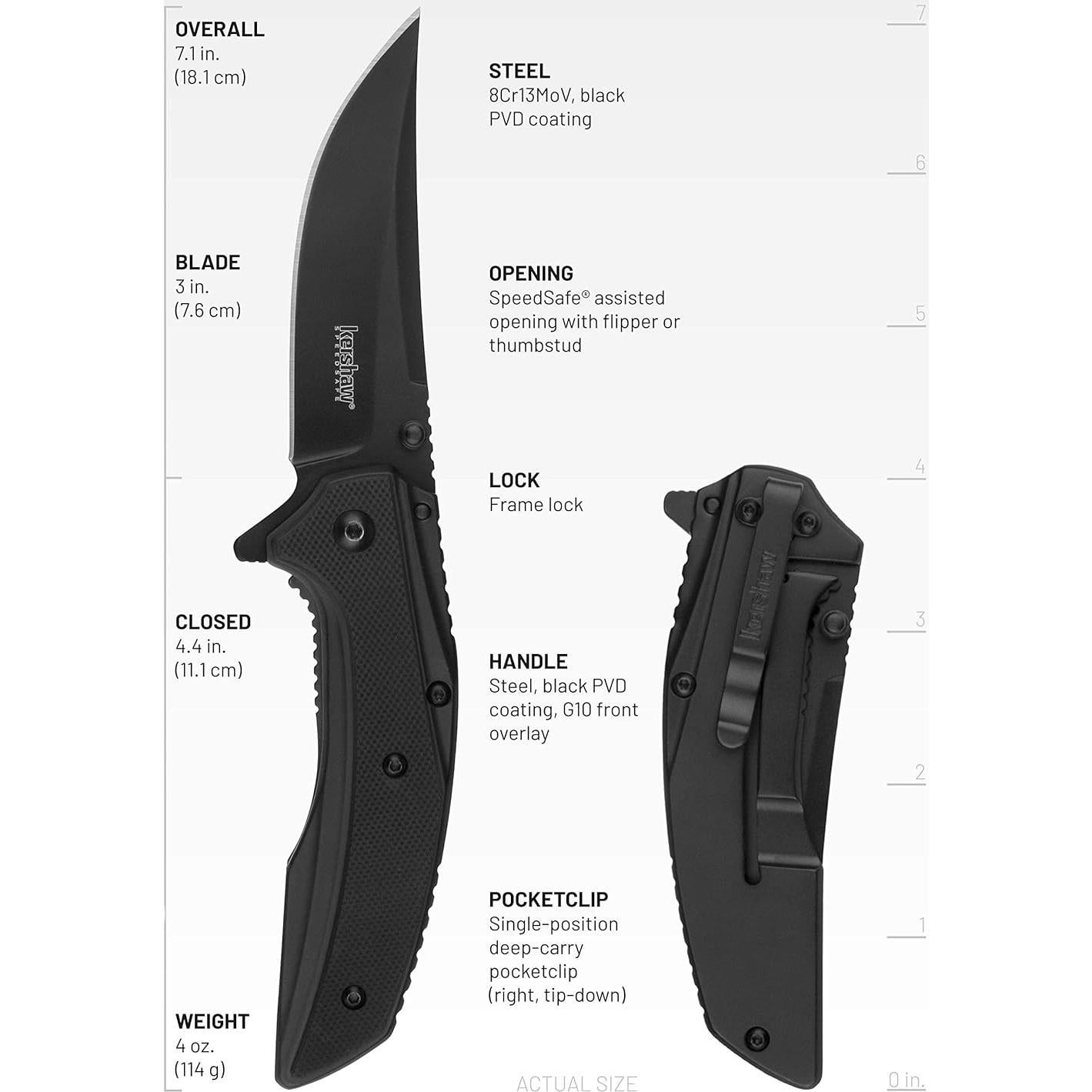 Cuchillo de bolsillo Kershaw Outright negro 7.62 cm acero inoxidable