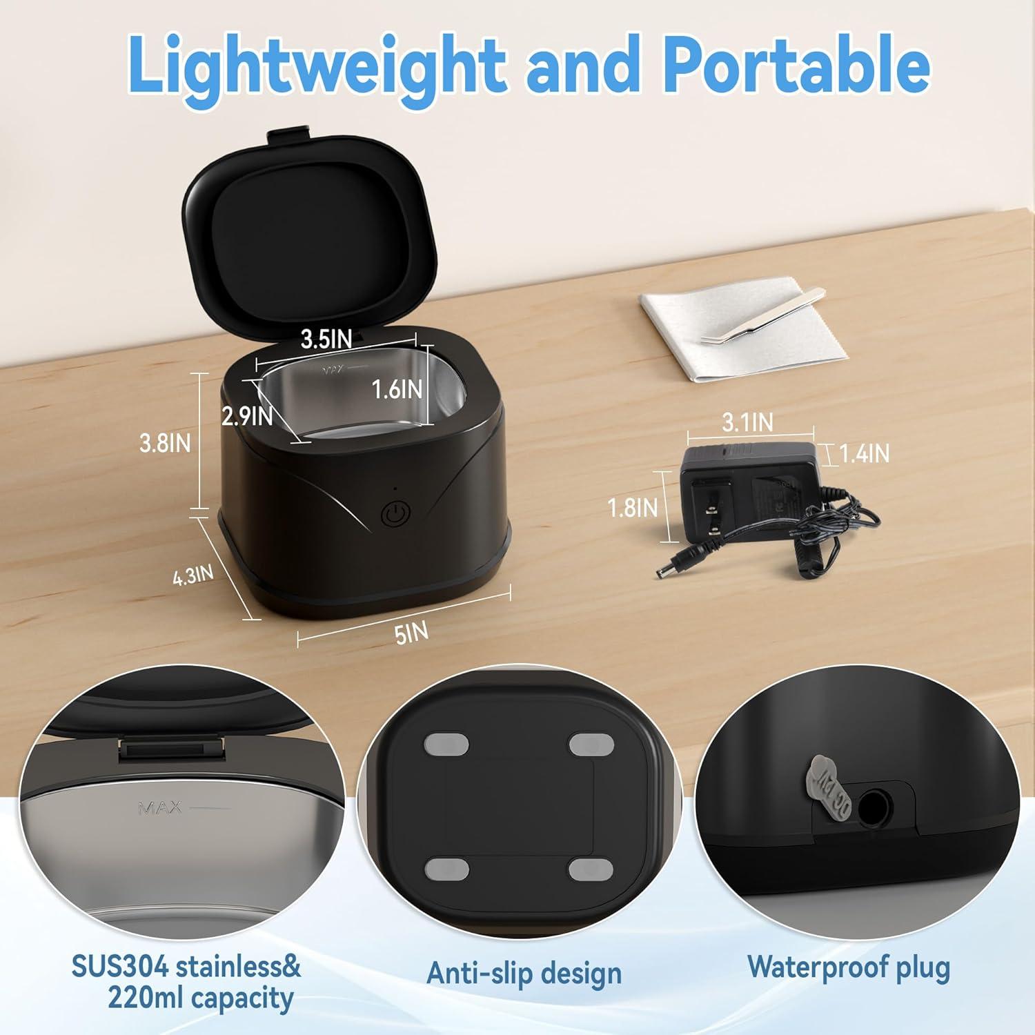 Limpiador Ultrasónico de Dentaduras ATCKIT 221ml 46000Hz Negro