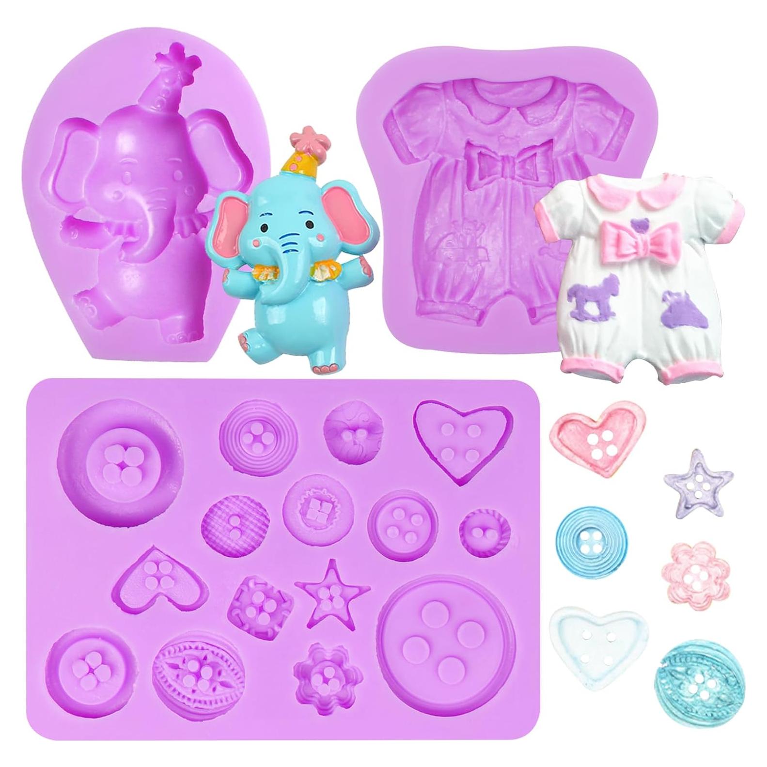 Moldes de Silicona para Fondant NF09 - Botón Elefante 3 Piezas