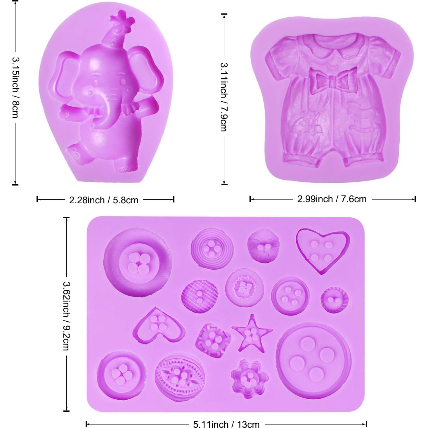 Moldes de Silicona para Fondant NF09 - Botón Elefante 3 Piezas