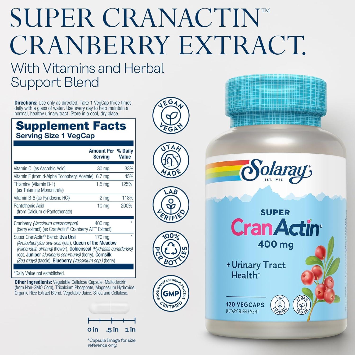 Solaray Super CranActin 400mg Extracto de Arándano con Vitaminas