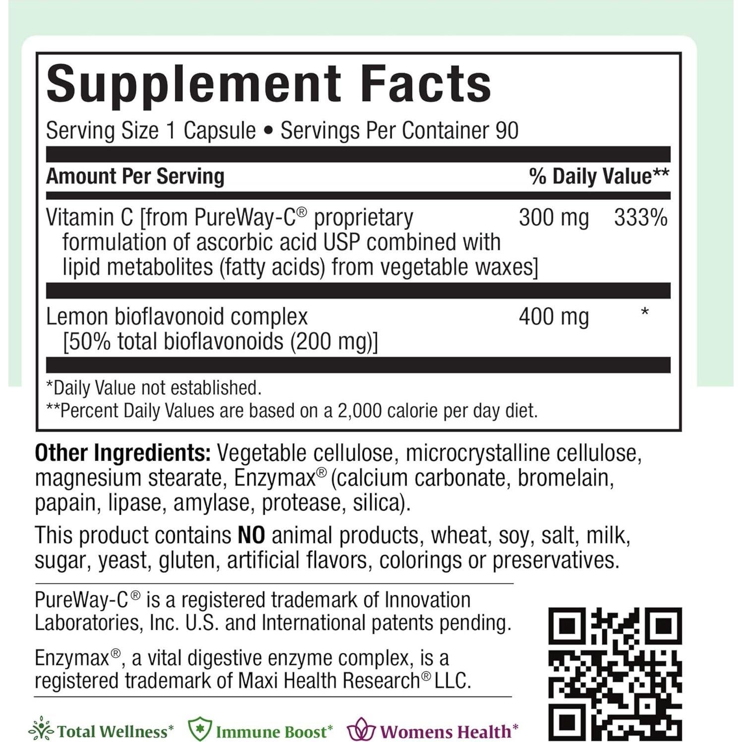 Vitamina C Pura Maxi Health con Bioflavonoides - 90 Cápsulas