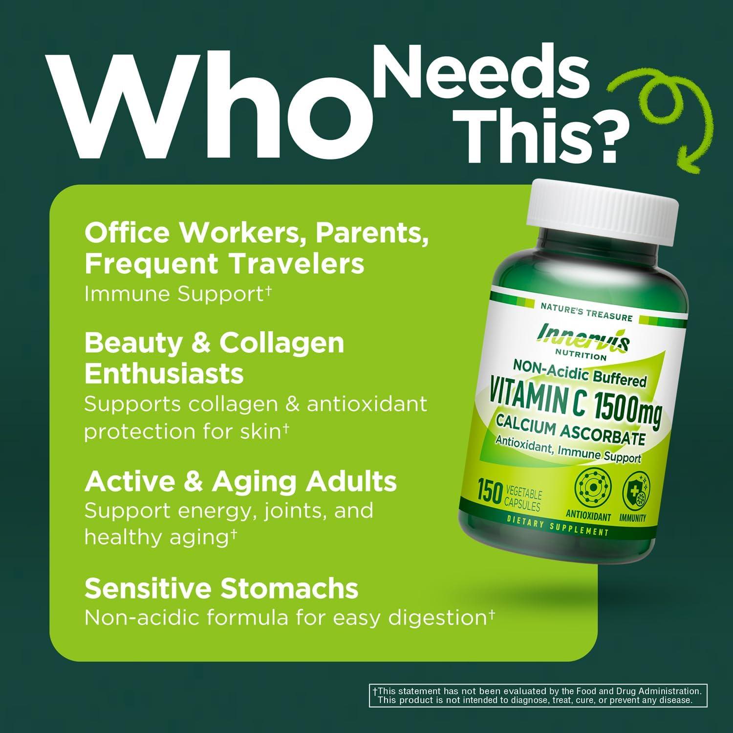 Vitamina C No Ácida 1500mg Ascorbato de Calcio 150 Cápsulas