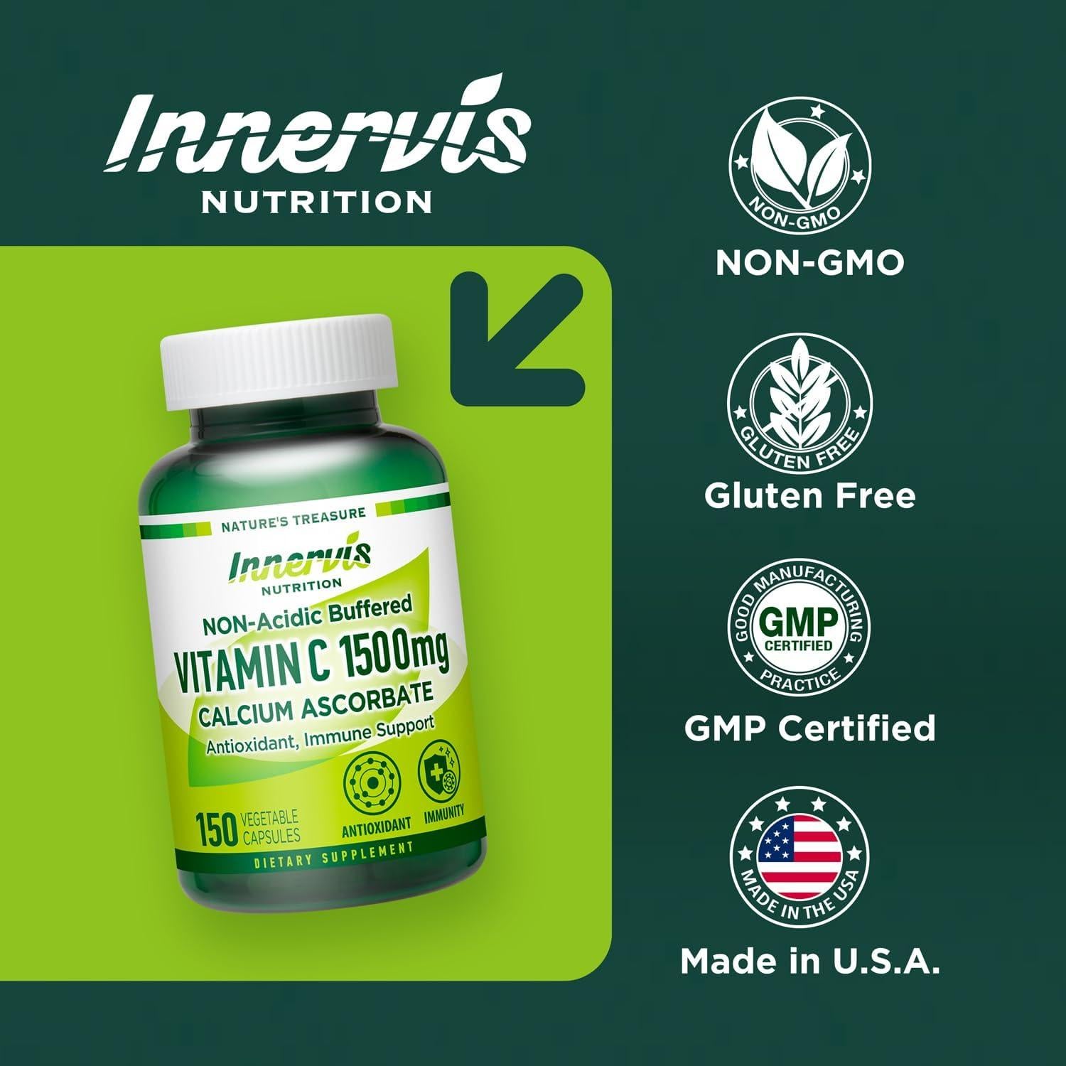 Vitamina C No Ácida 1500mg Ascorbato de Calcio 150 Cápsulas