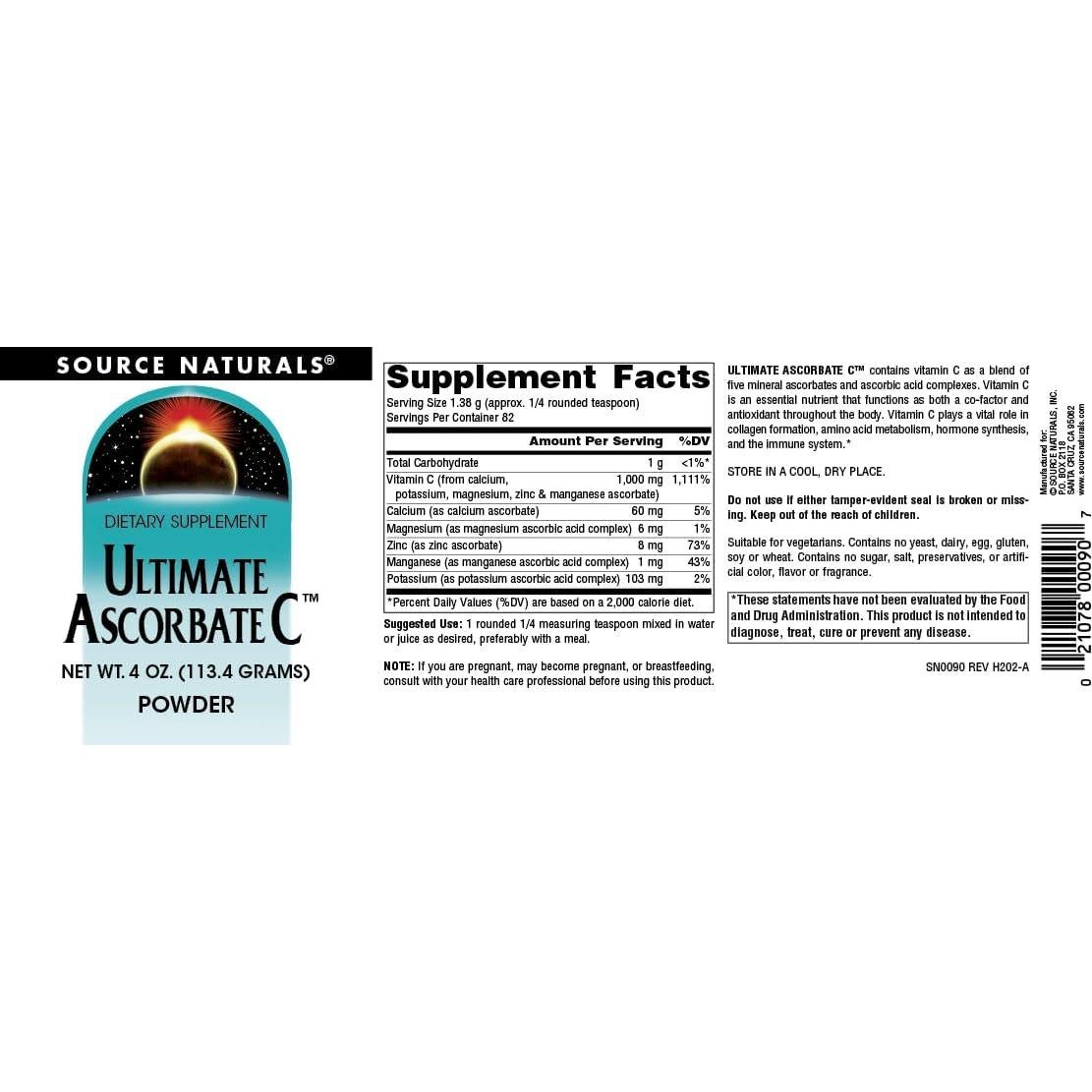 Polvo de Vitamina C Source Naturals 113.4 g - Apoya Inmunidad