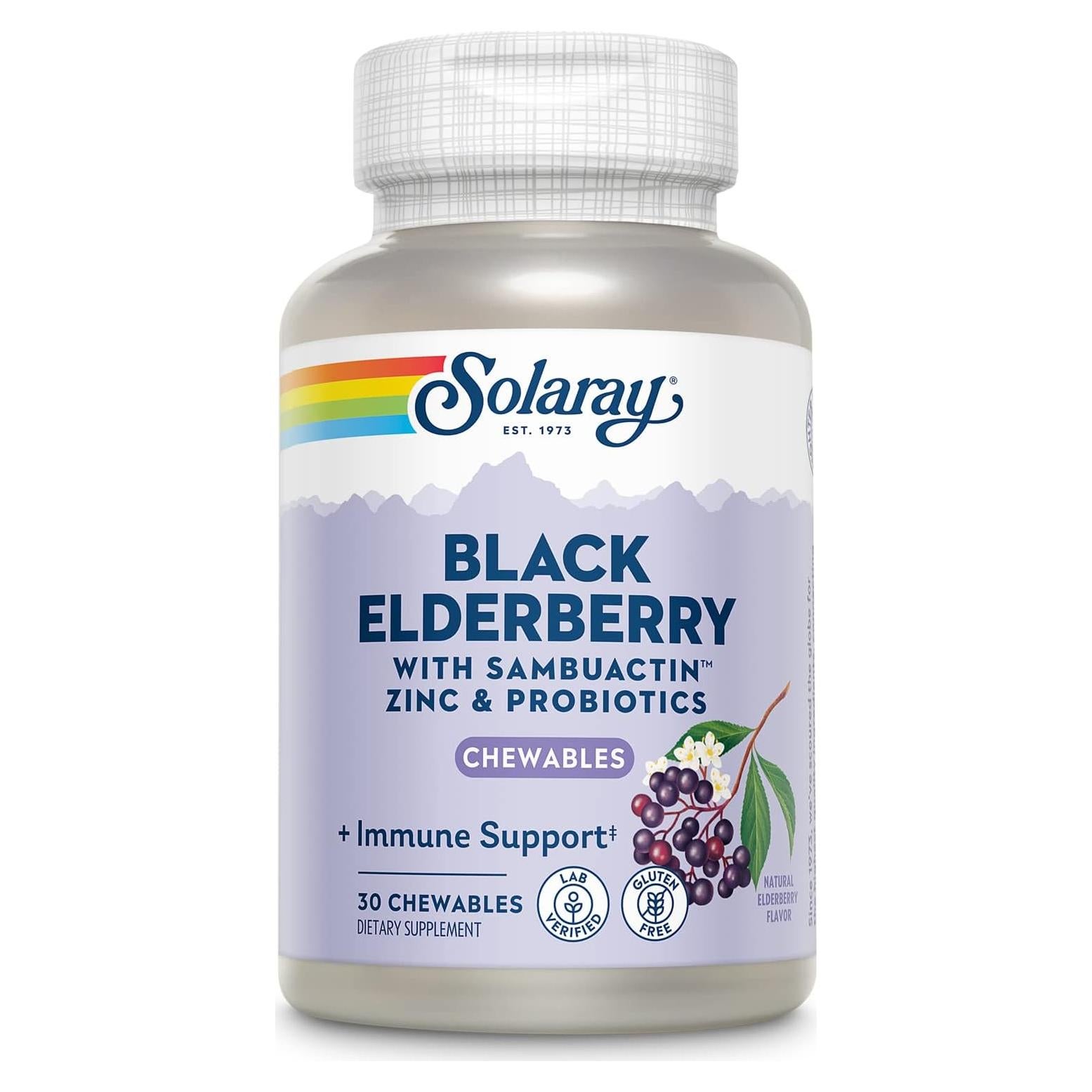 Extracto de Saúco Negro Solaray con Zinc y Probioticos 30 Tabletas