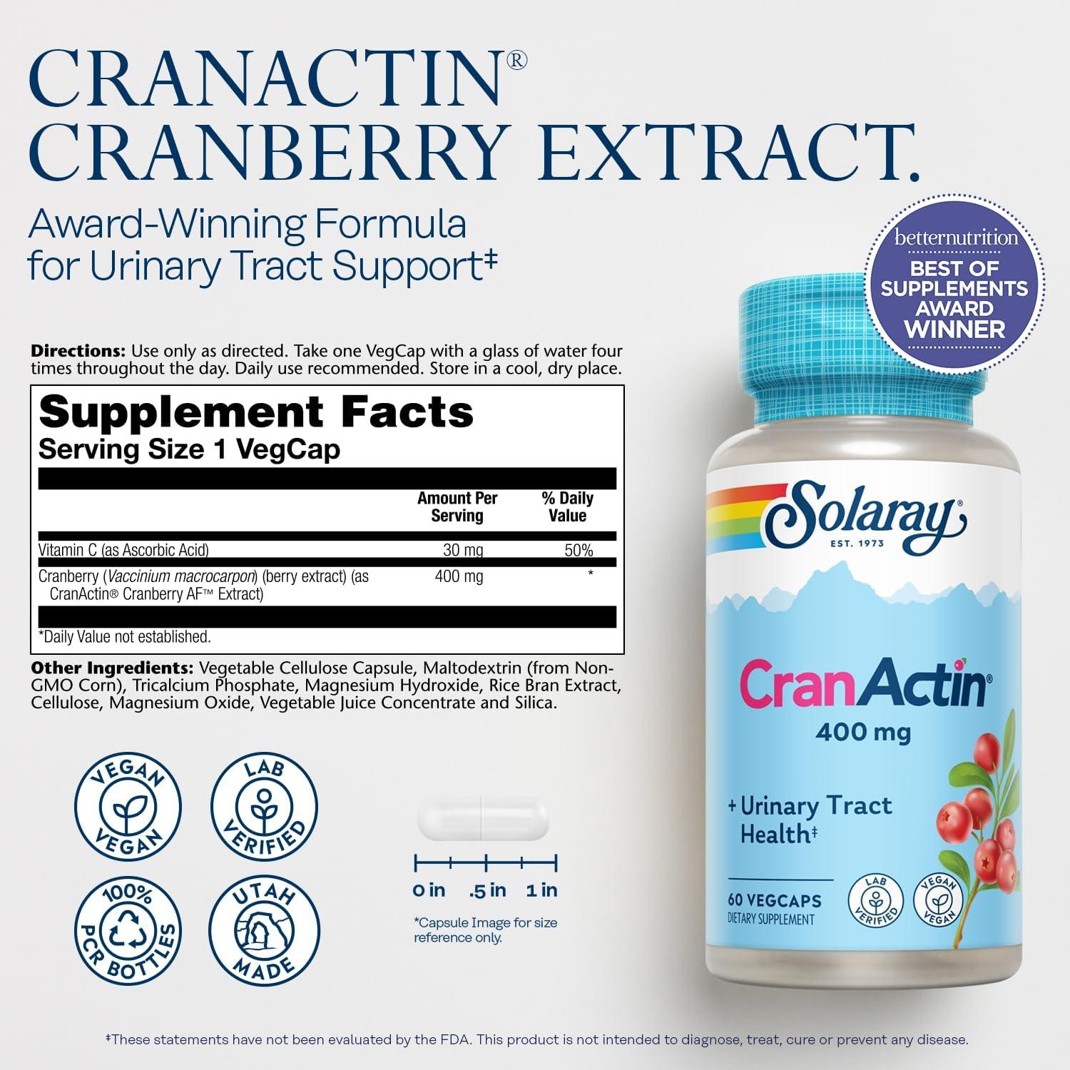 Suplemento de Arándano CranActin Solaray 400 mg con Vitamina C