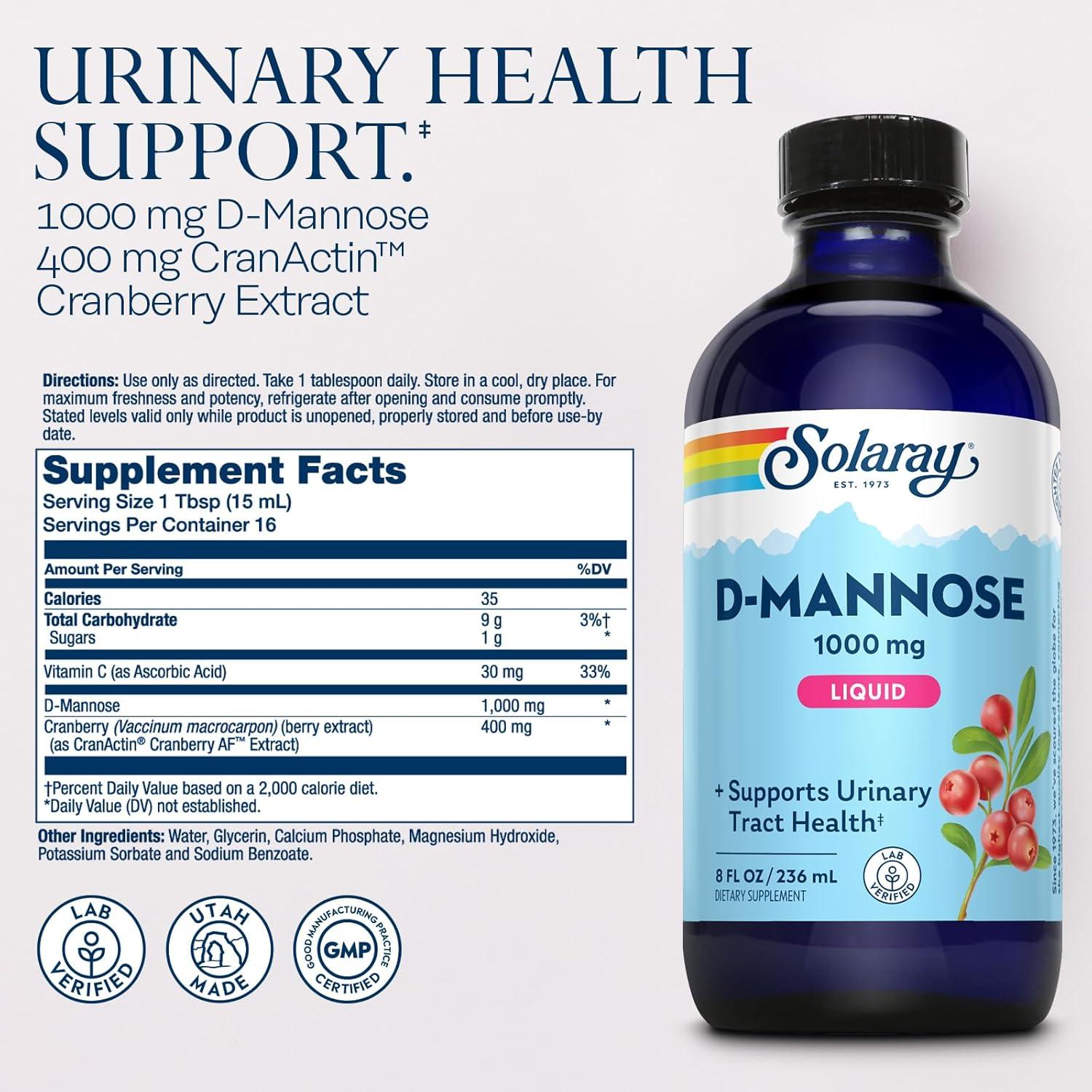 Solaray D-Mannose 1000 mg Líquido con Arándano 236.6 ml