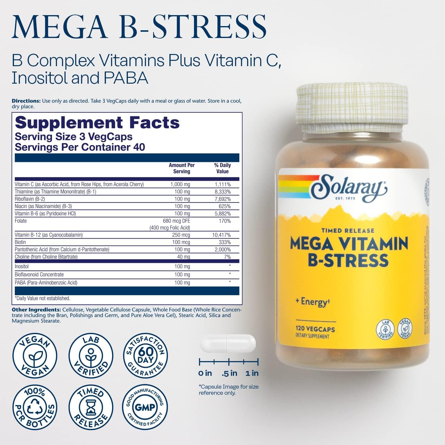 Solaray Mega Vitamina B-Estrés 120 VegCaps 1000 mg Vitamina C