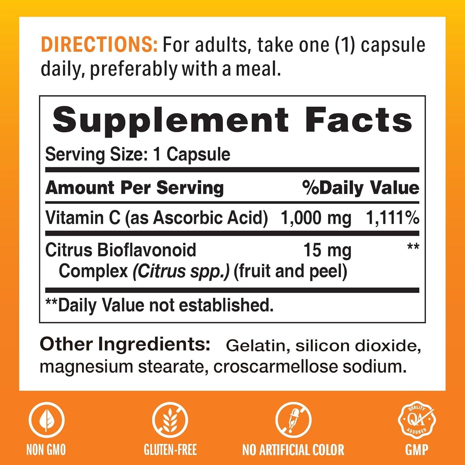 Vitamina C 1000 mg Vitamin World con Bioflavonoides - 100 Cápsulas