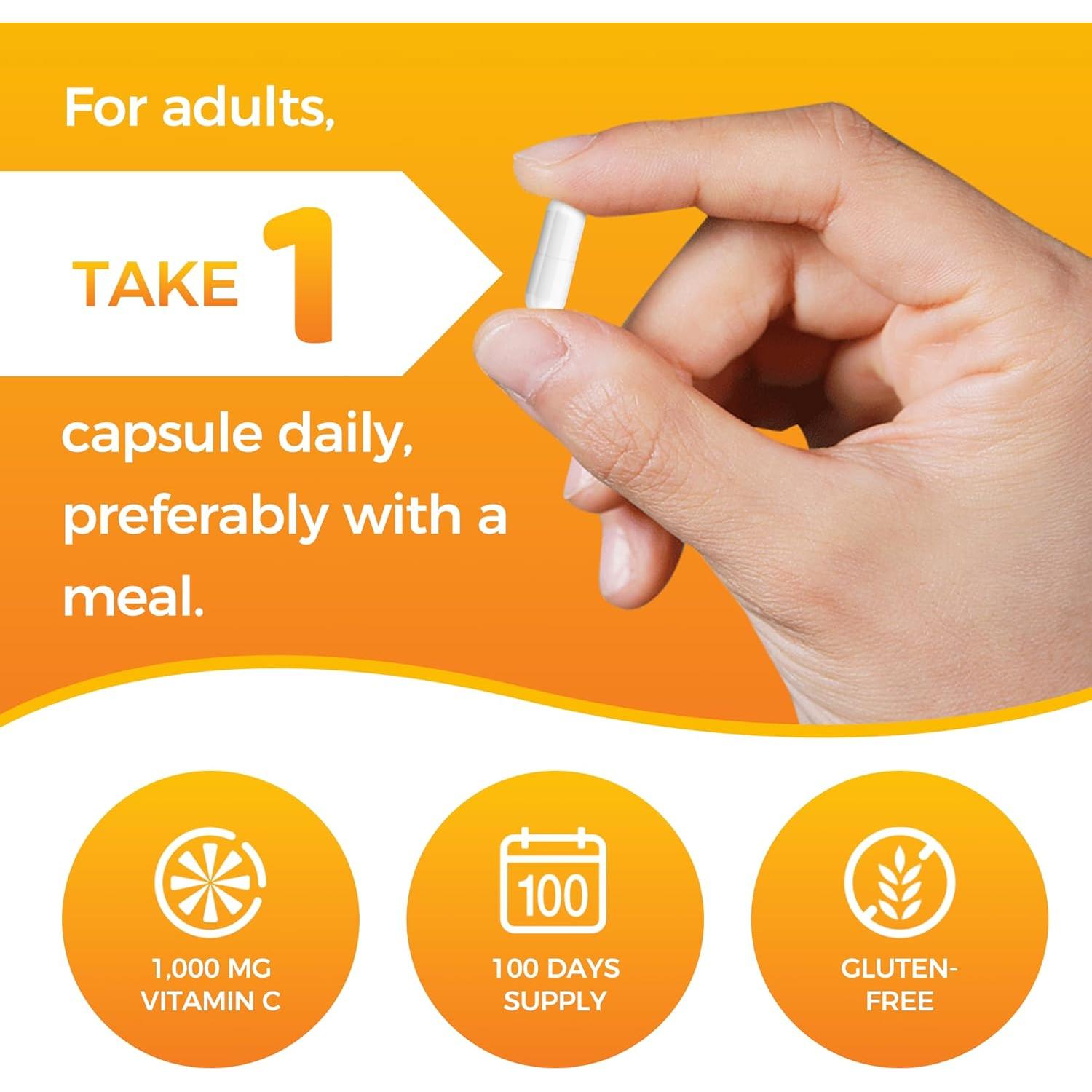 Vitamina C 1000 mg Vitamin World con Bioflavonoides - 100 Cápsulas