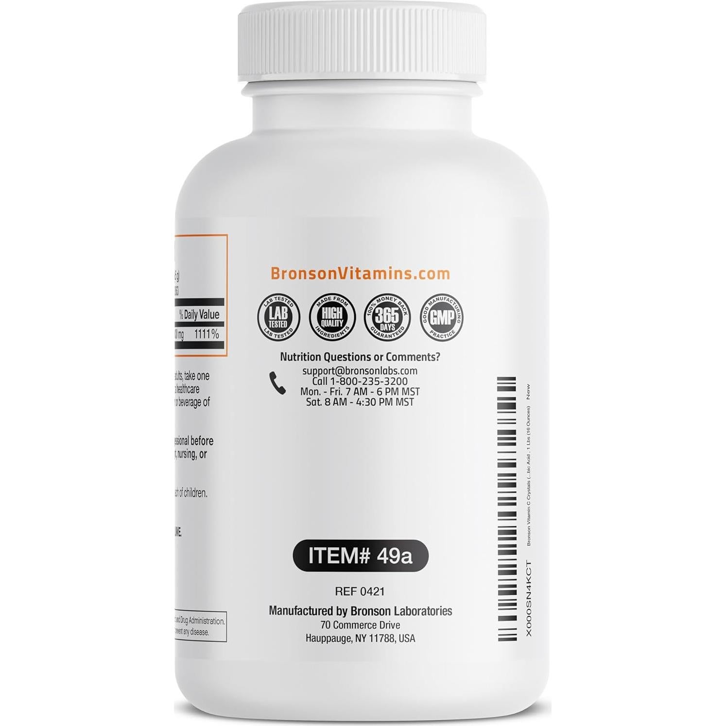 Polvo de Vitamina C Ácido Ascórbico Puro Bronson 453g