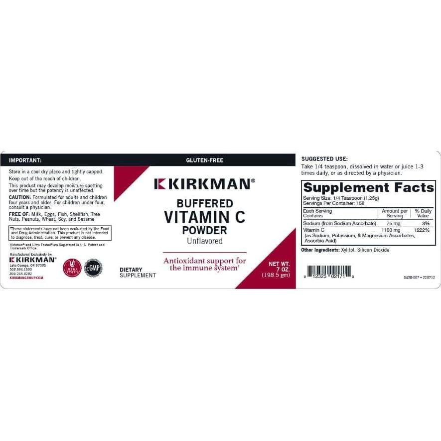 Polvo de Vitamina C Acondicionado Kirkman 198.4 g - Antioxidante