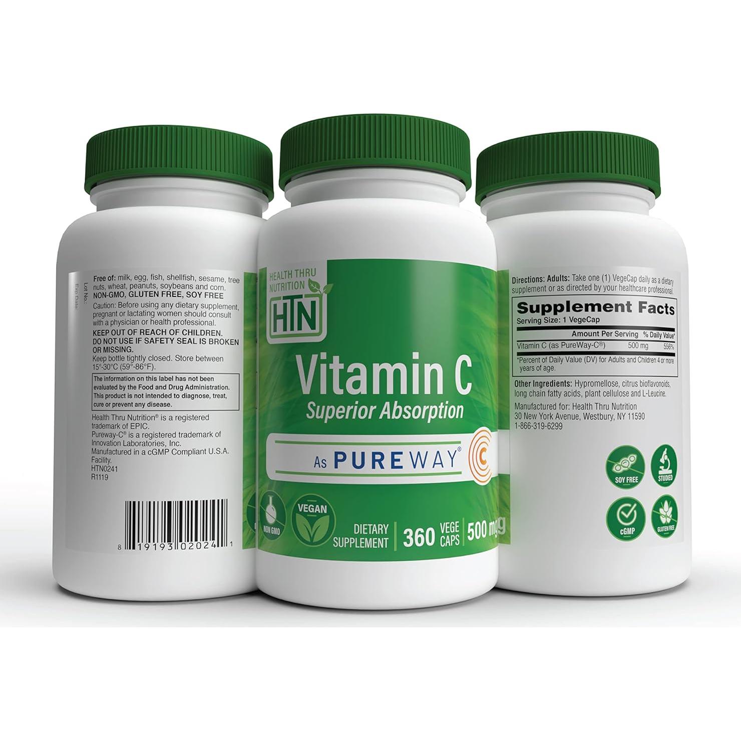 Vitamina C 500mg Health Thru Nutrition 360 Vegecaps Vegano