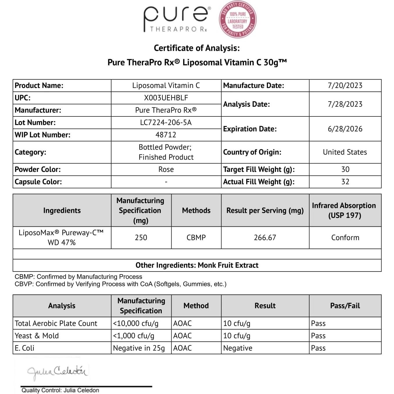 Polvo de Vitamina C Liposomal Pure Therapro Rx 30g