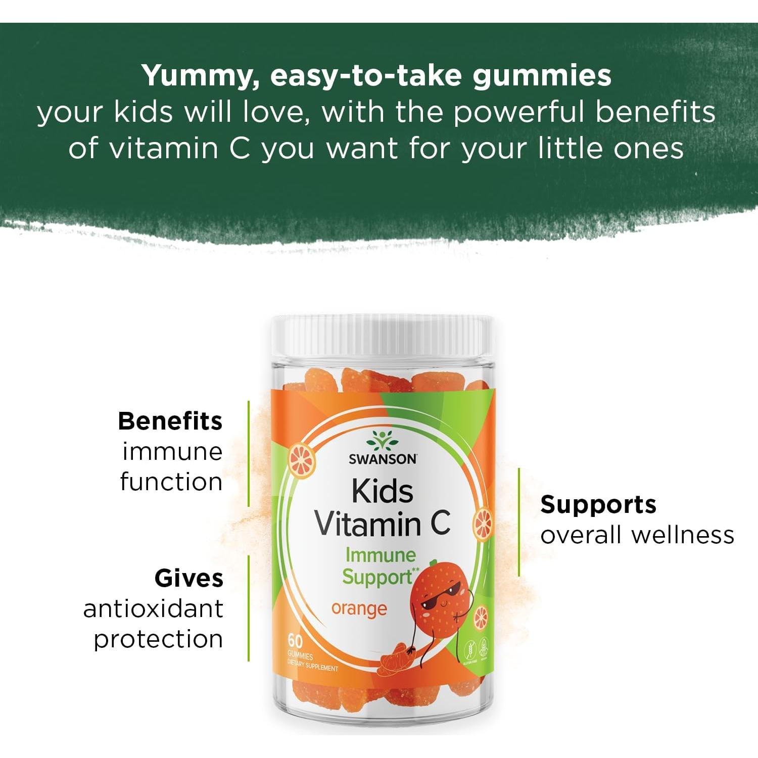 Gomitas de Vitamina C Swanson para Niños - 60 Unidades Sabor Naranja