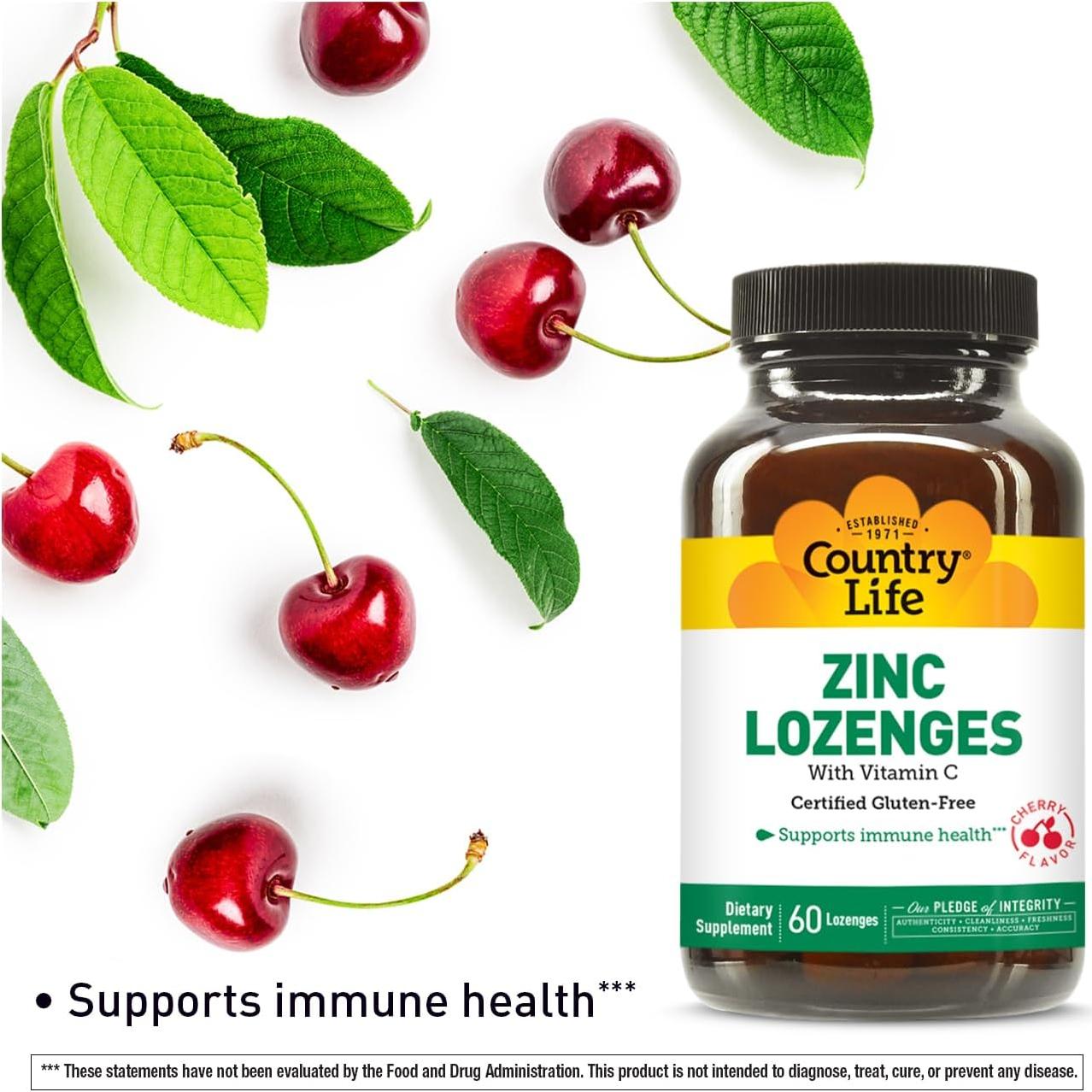 Pastillas de Zinc Country Life 23 Mg Sabor Cereza 60 Unidades