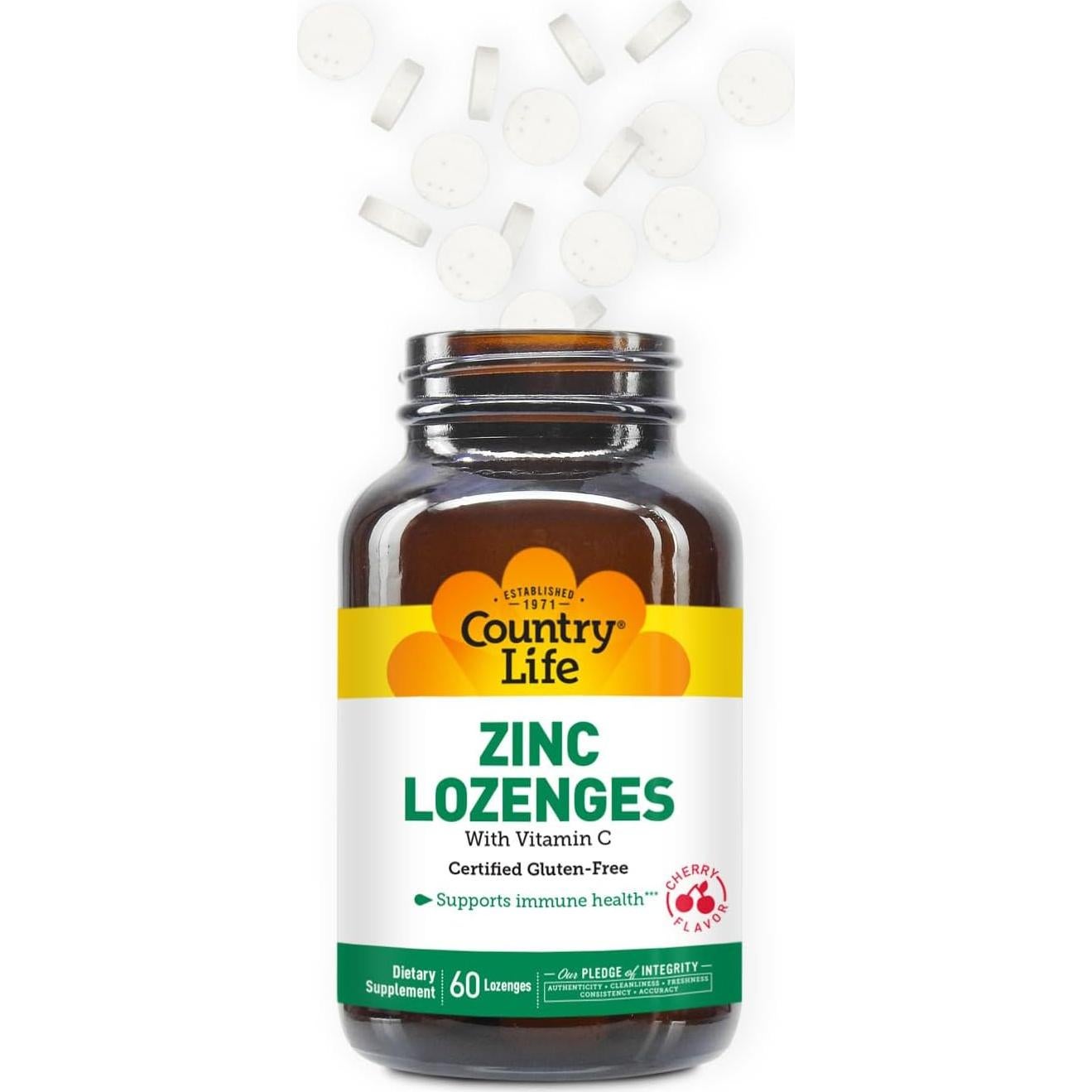 Pastillas de Zinc Country Life 23 Mg Sabor Cereza 60 Unidades