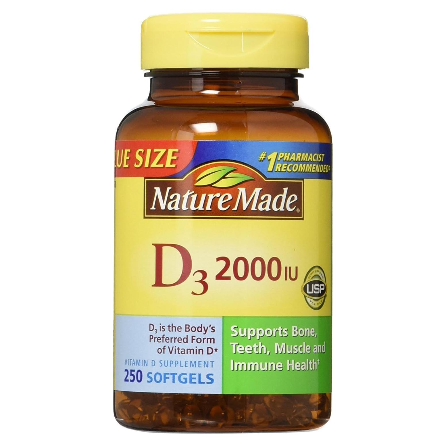 Vitamina D3 2000 UI Nature Made 250 Gelatinas Blandas