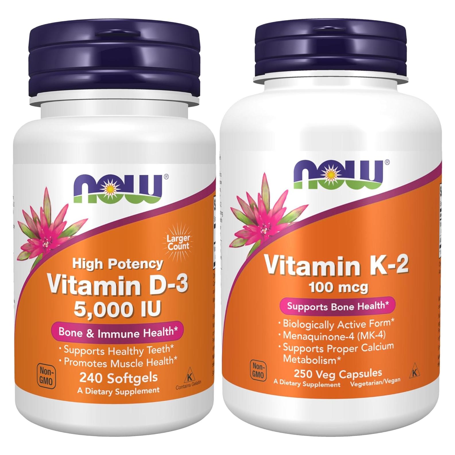Suplemento Vitamina D-3 5000 UI y K-2 100 mcg NOW Foods 240 Softgels
