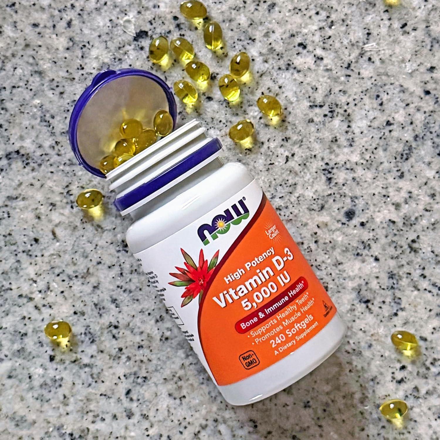 Suplemento Vitamina D-3 5000 UI y K-2 100 mcg NOW Foods 240 Softgels