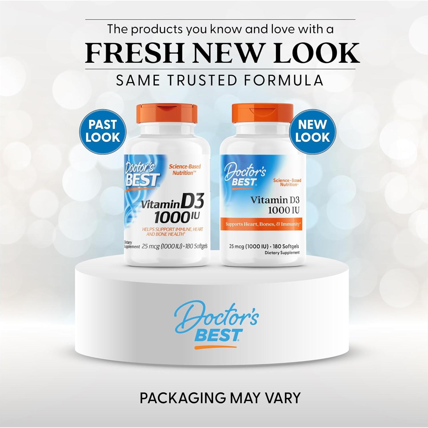 Vitaminas D3 Doctor's Best 1000 UI 180 Cápsulas Blandas