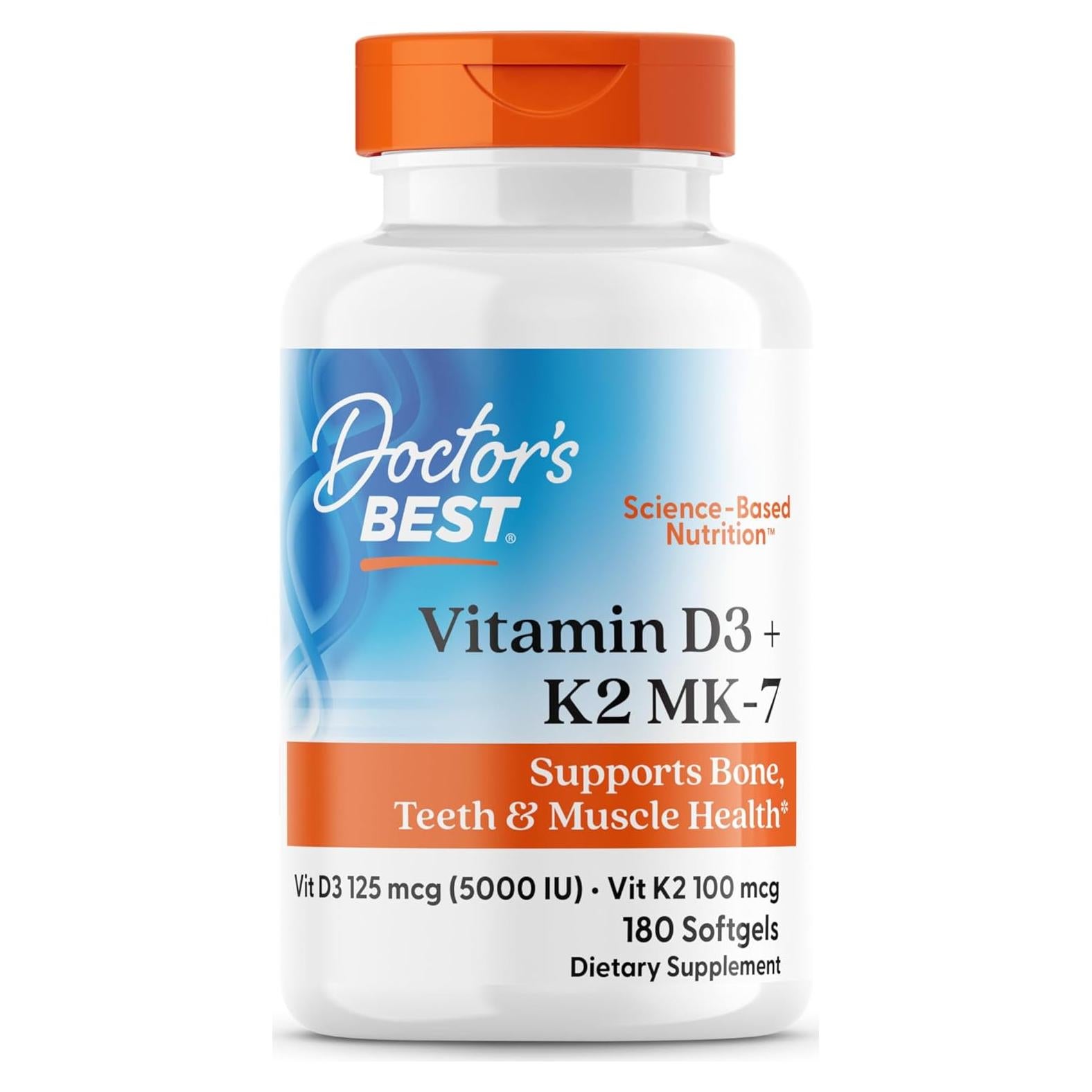 Vitamina D3 5000 UI + K2 MK-7 100 mcg Doctor's Best 180 Gelatinas