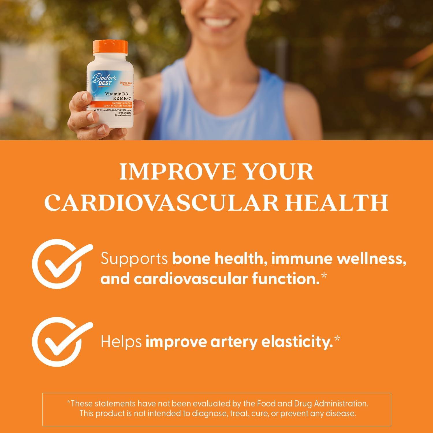 Vitamina D3 5000 UI + K2 MK-7 100 mcg Doctor's Best 180 Gelatinas